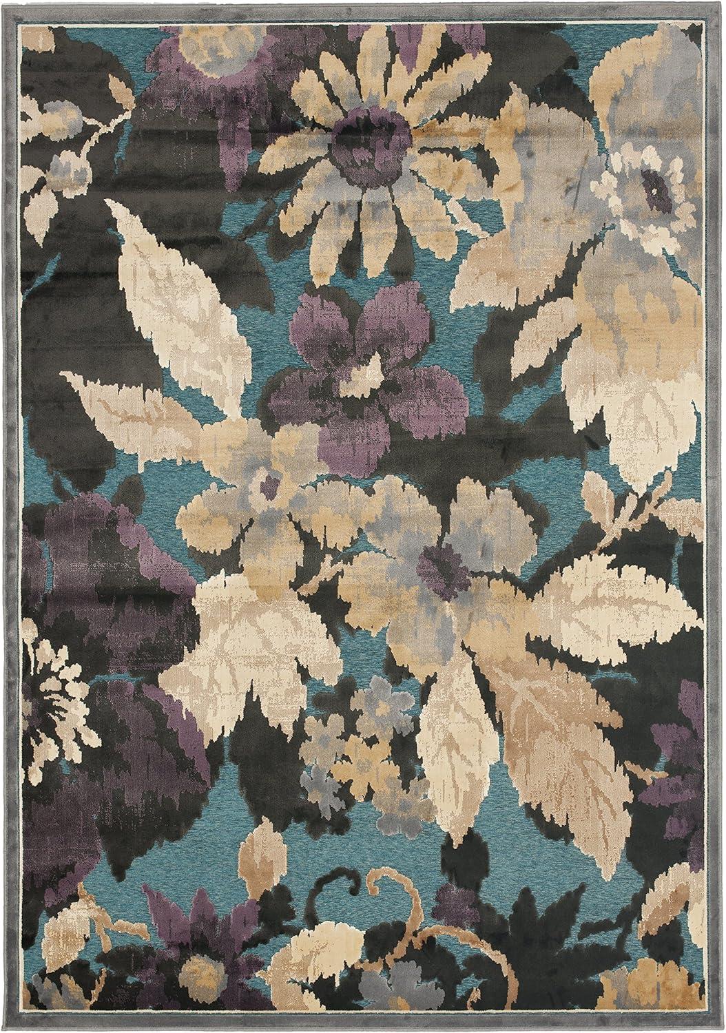 Grey Multi Floral Viscose Chenille Silk 8' x 11' Rug