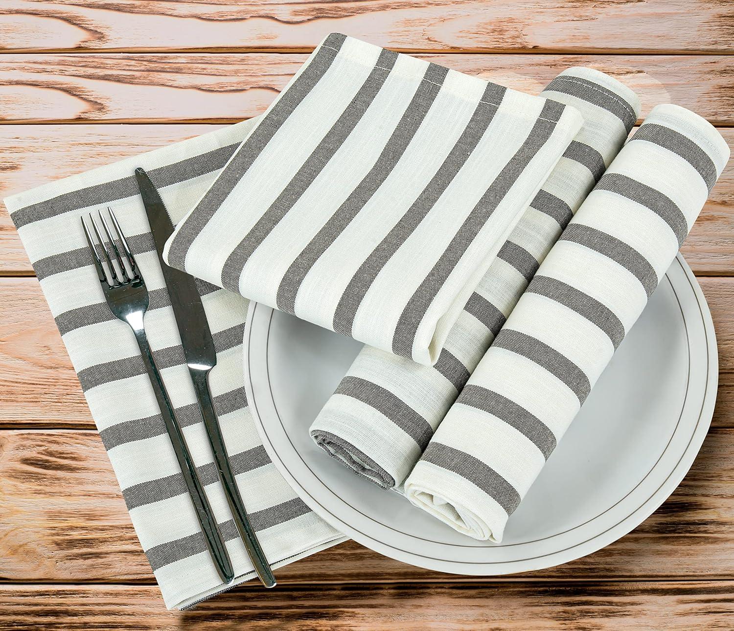 Royale Black and White Striped Cotton Kitchen Towel Set