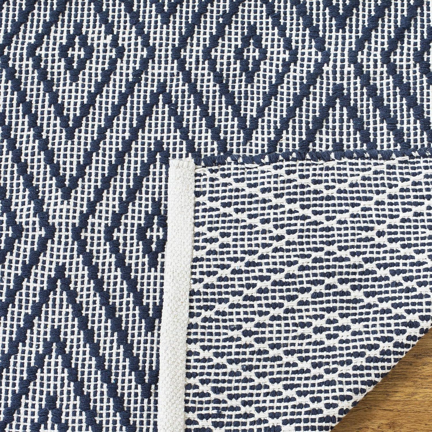 Navy and Ivory Cotton Flat Woven Reversible Rug