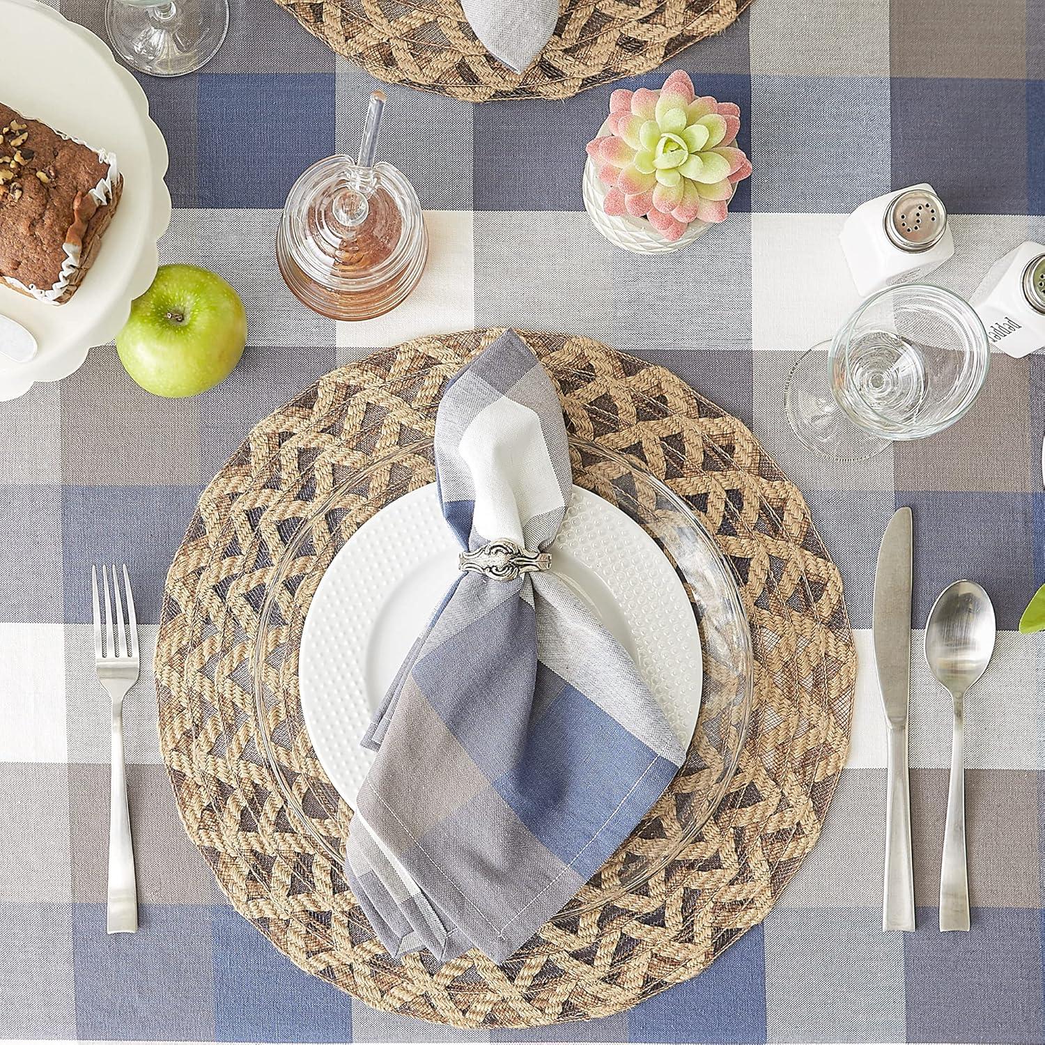 French Blue Tri Color Check Tablecloth 60x84"