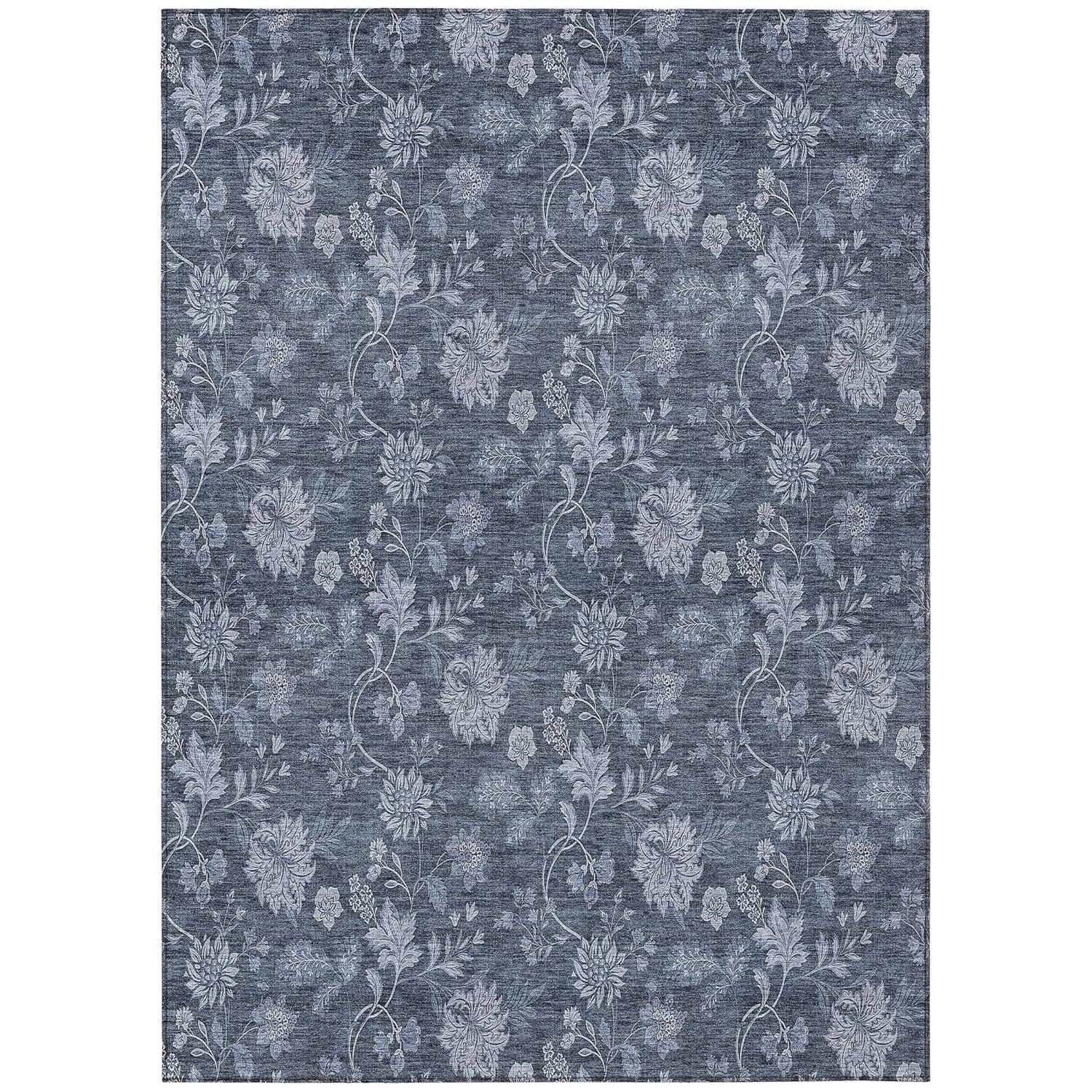 Blue Floral Synthetic Rectangular 8' x 10' Washable Rug