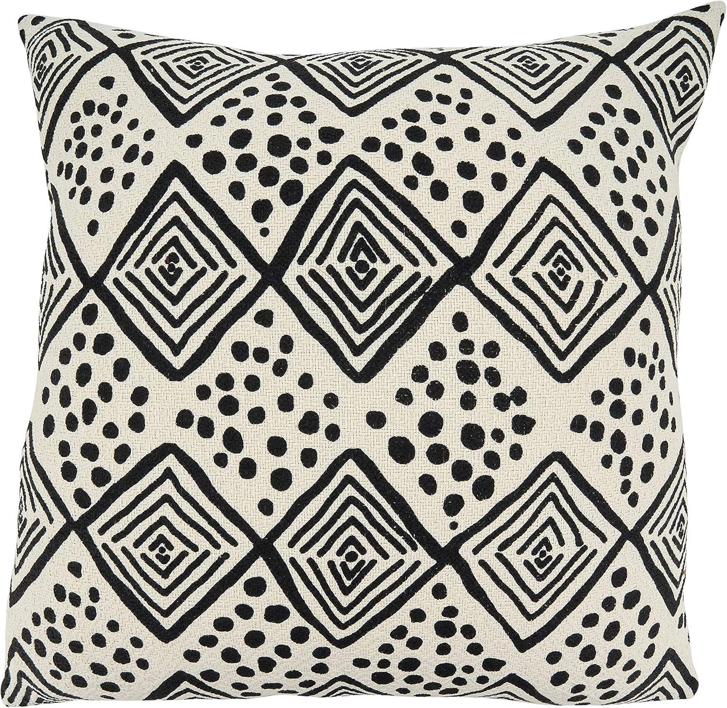 Black and White Mudcloth 22" Square Cotton Throw Pillow