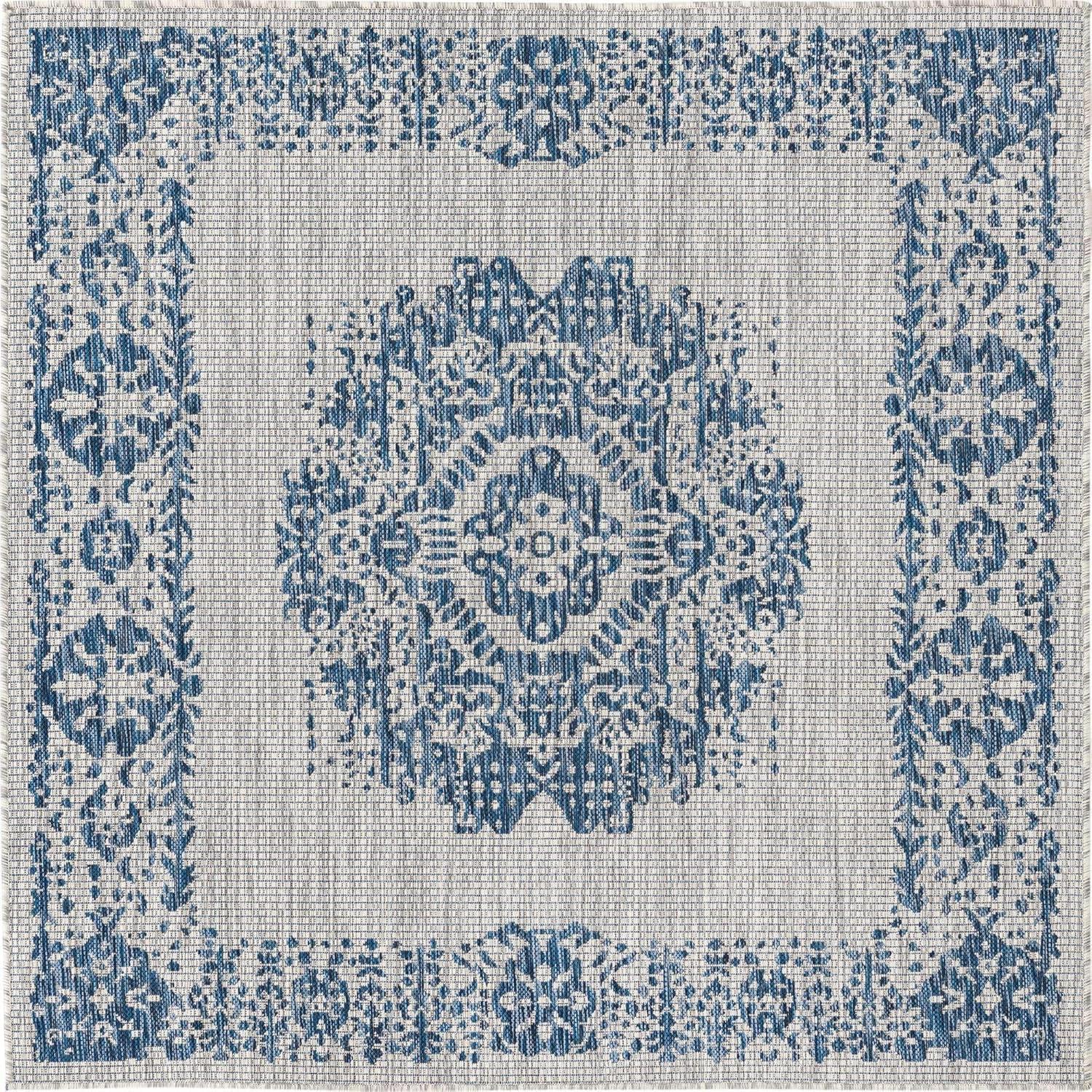 Unique Loom 5' 3 x 5' 3 Square Indoor/Outdoor Traditional Blue Area Rug