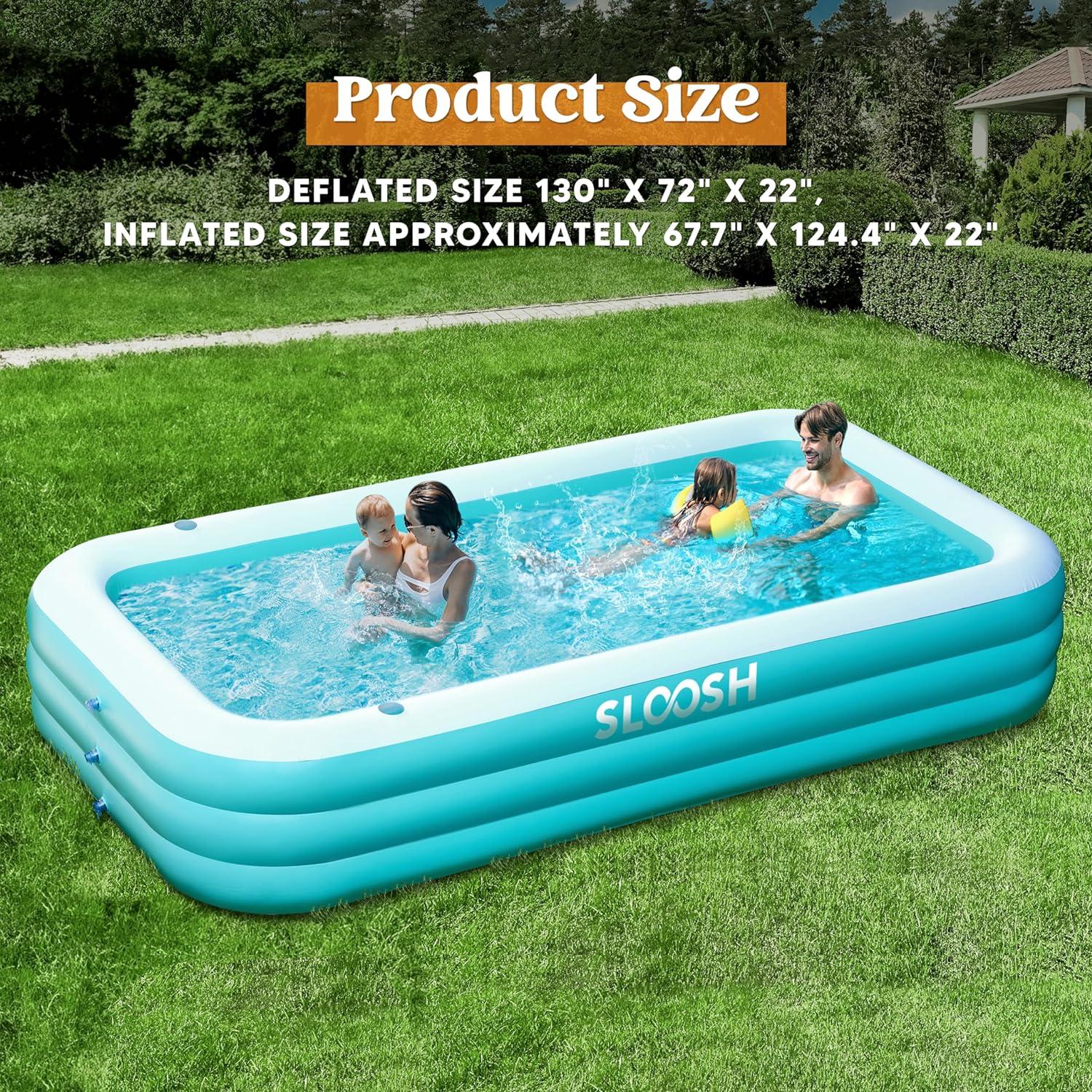 Cyan Rectangular Inflatable Above Ground Family Pool with Seats