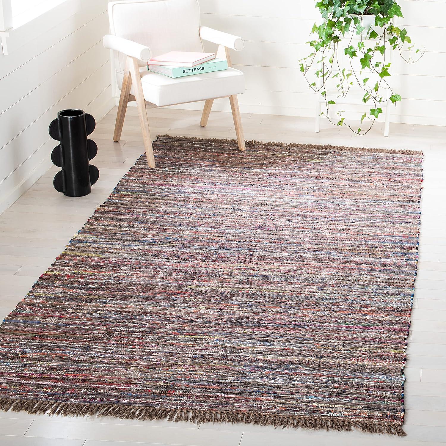 Handwoven Rust and Multicolor Flatweave Cotton Area Rug - 5' x 8'