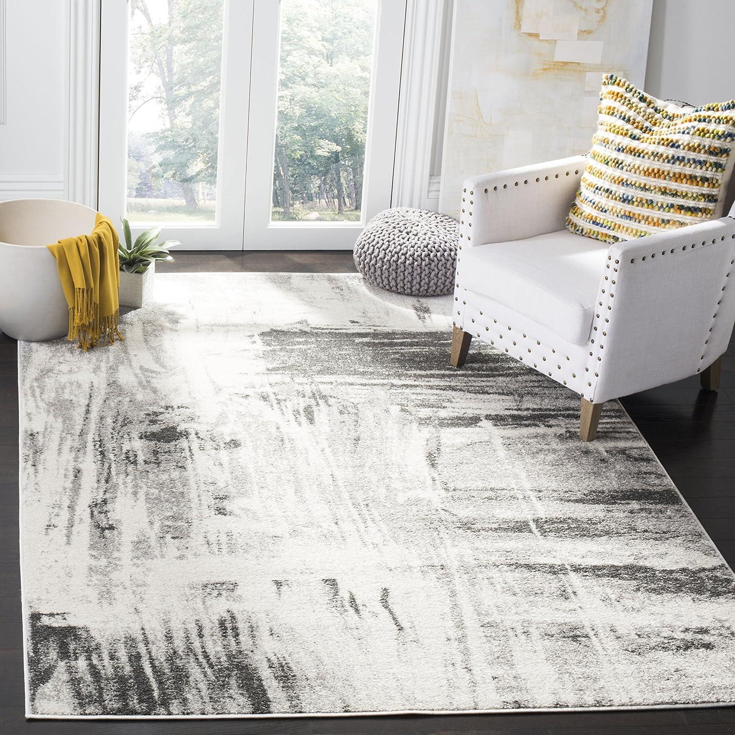 6' Square Gray and Ivory Abstract Synthetic Area Rug