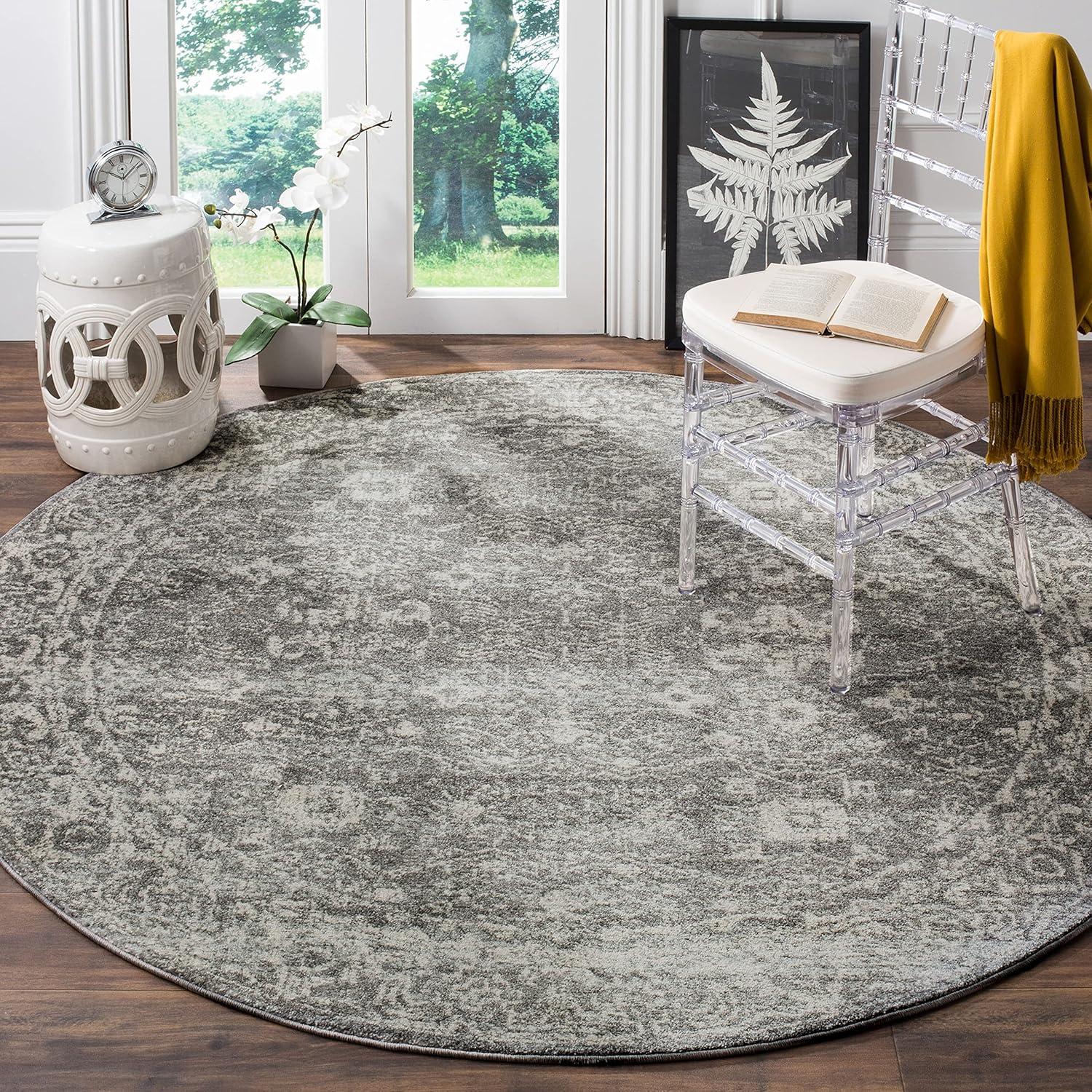 Evoke EVK270 Power Loomed Area Rug - Grey/Ivory - 3' round - Safavieh.