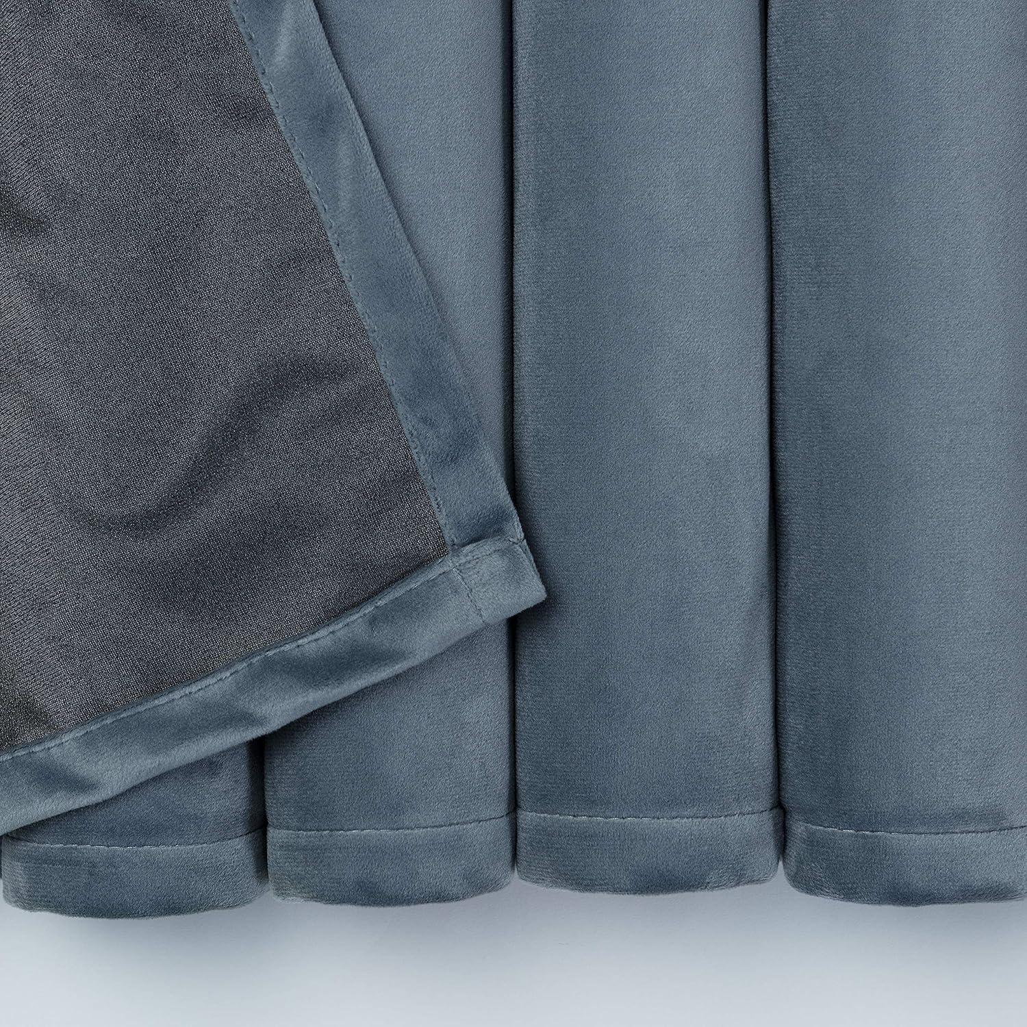 Chanasya 2pk Solid Velvet Room Darkening Blackout Privacy Window Curtain Panels - Set of 2 - 52 x 96 Inches Long - Slate Blue