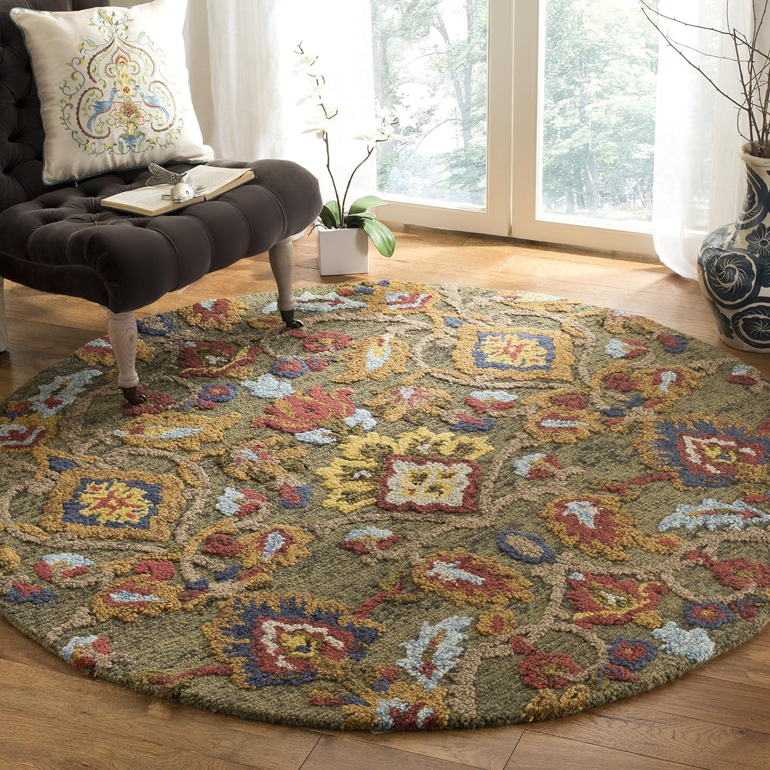Blossom BLM402 Hand Tufted Area Rug - Navy/Multi - 3' round - Safavieh.