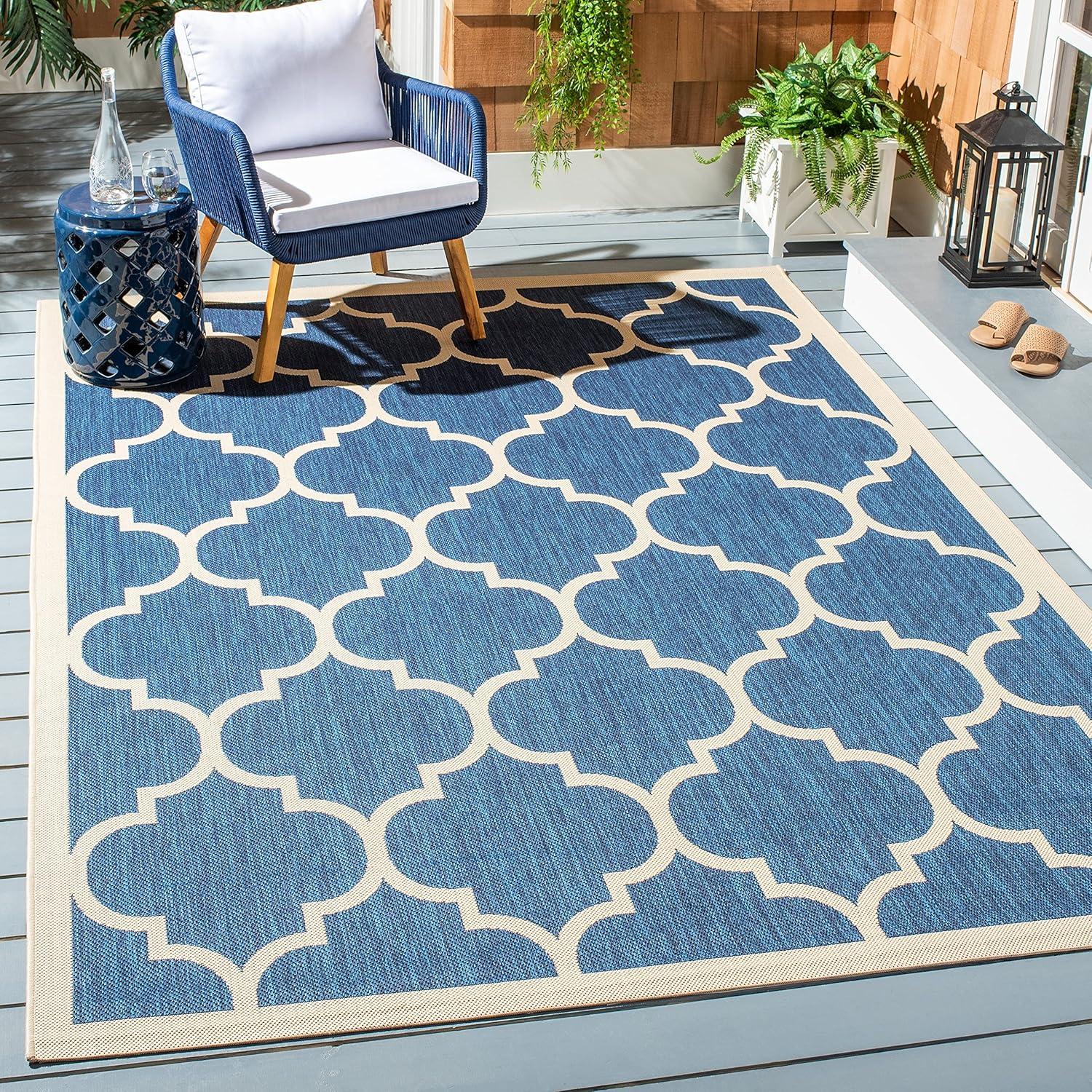 Reversible Blue and Bone Quatrefoil 9' x 12' Indoor/Outdoor Rug