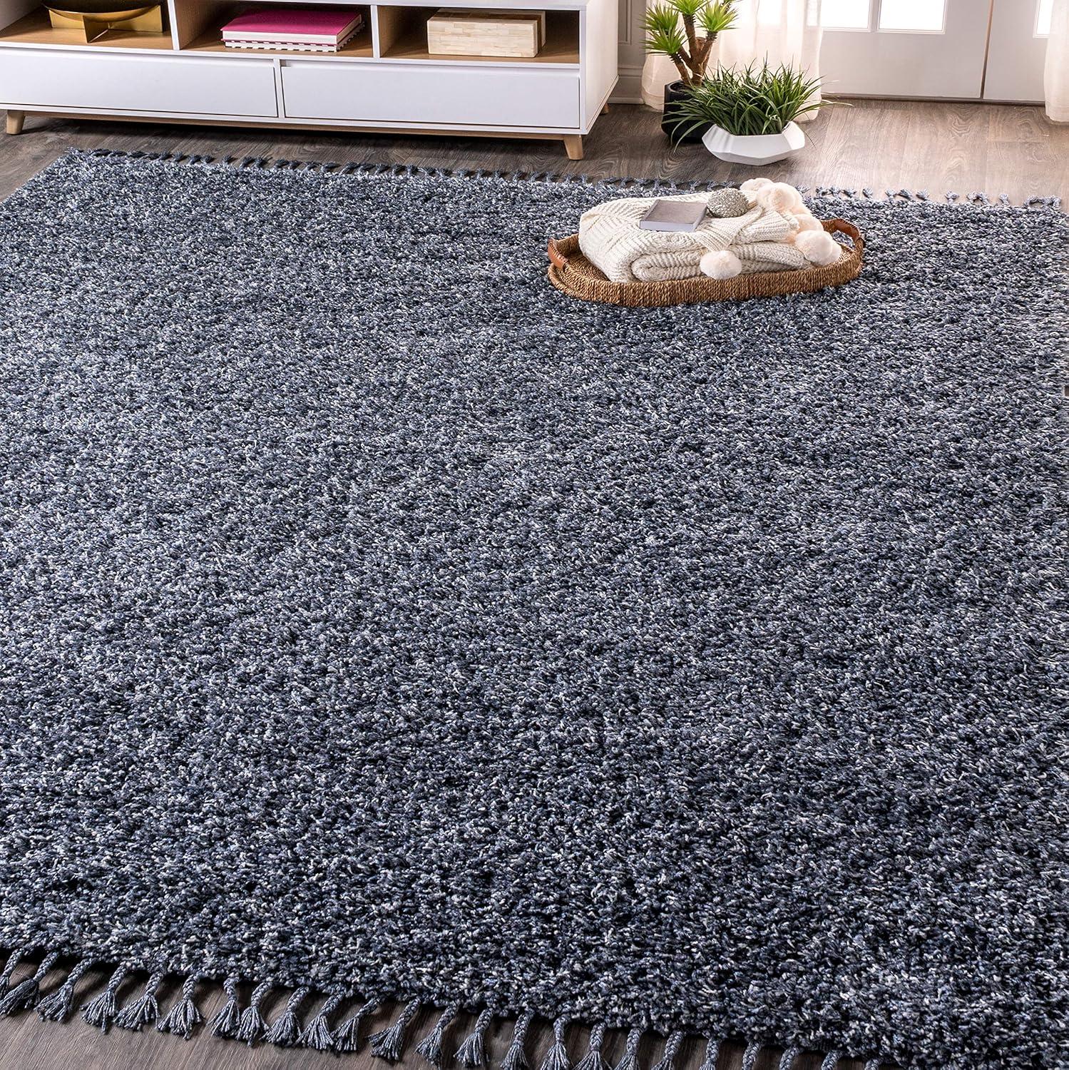 3'x5' Mercer Shag Plush Tassel Area Rug, Denim - JONATHAN Y