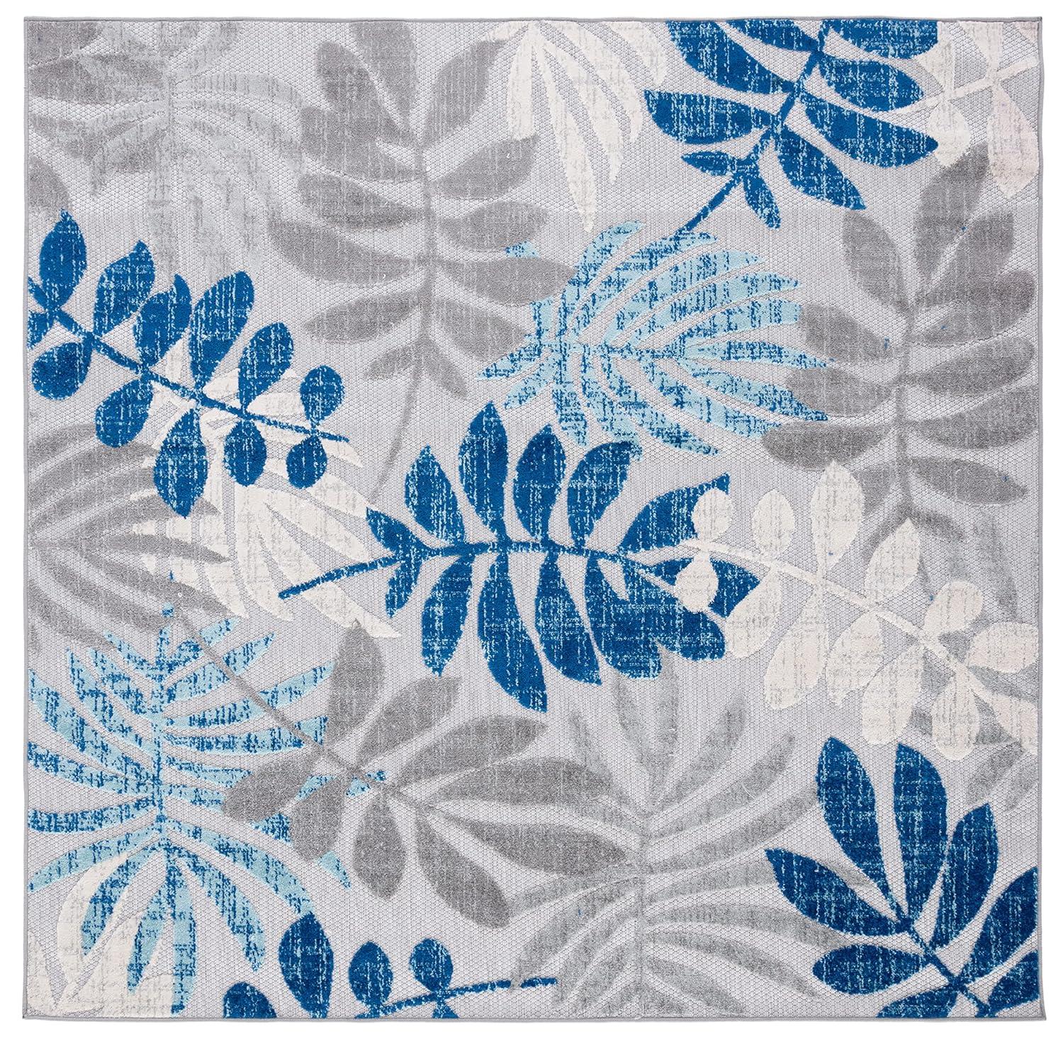 Cabana CBN814 Power Loomed Indoor and Outdoor Area Rug - Grey/Blue - 6'7"x6'7" - Safavieh.