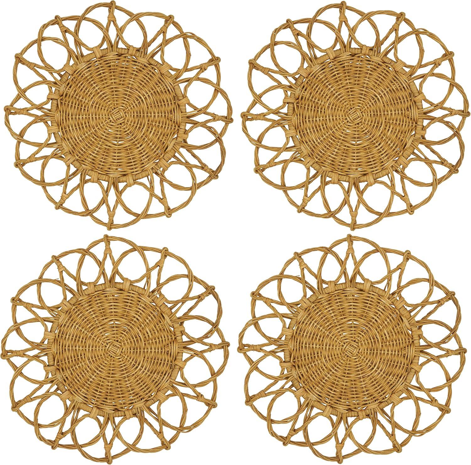 Caramel Twisted Rattan Round Table Placemats (Set of 4)