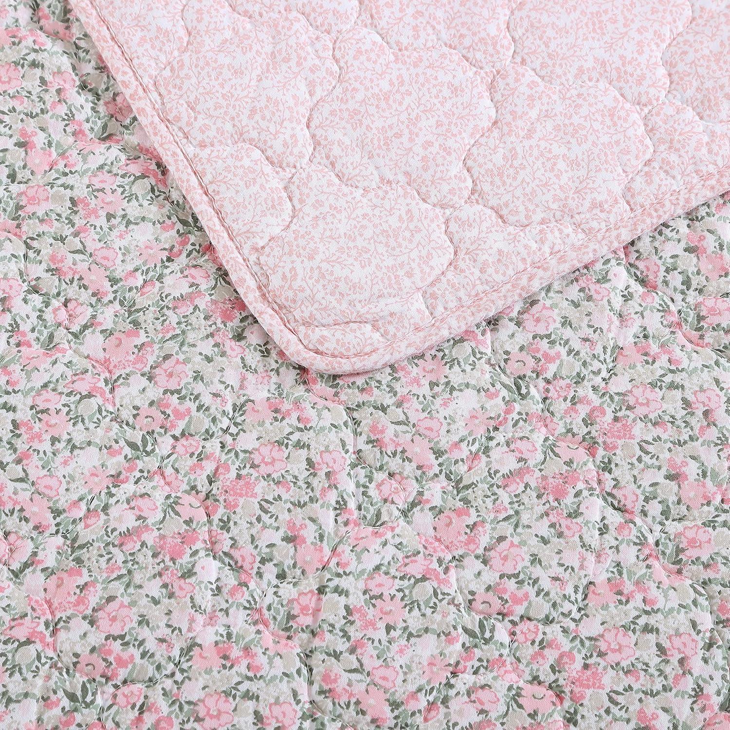 Laura Ashley Loveston Cotton Reversible Pink Quilt Set