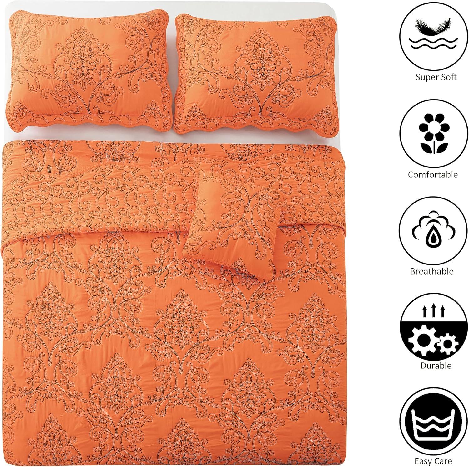 Home Soft Things Damask Embroidery Oversized 4 Piece Quilt Set