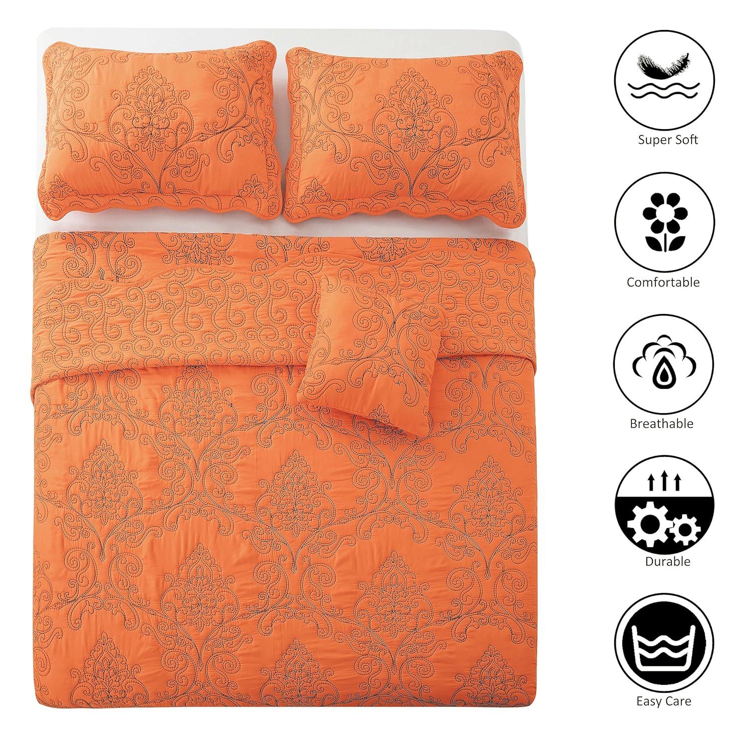 Home Soft Things Damask Embroidery Oversized 4 Piece Quilt Set