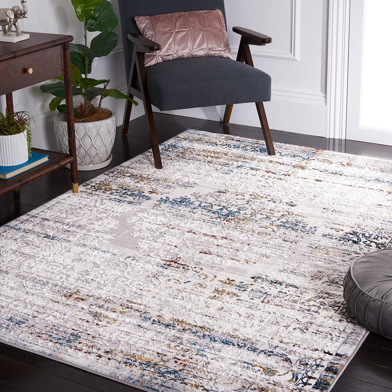 Amelia ALA298 Power Loomed Area Rug - Gray/Blue Gold - 8'x10' - Safavieh.