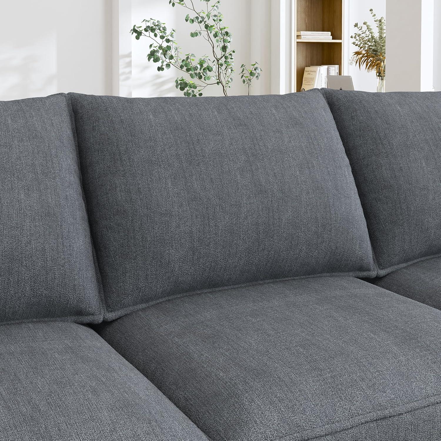 HONBAY Modular Sectional Sofa with Reversible Chaises Sofa with Ottomans U Shaped Sectional Couch for Living Room, Bluish Grey