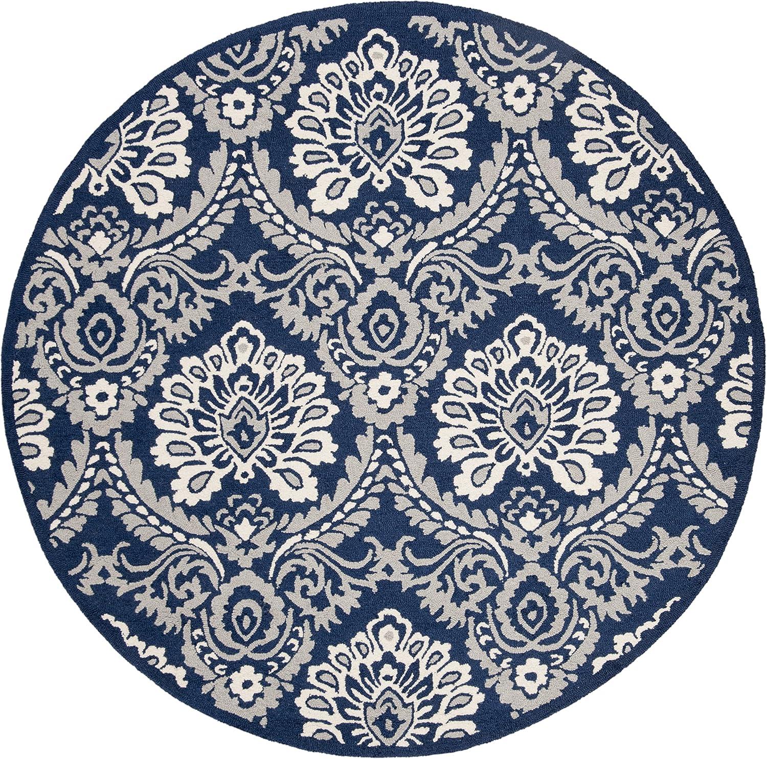 Blossom BLM106 Hand Tufted Indoor Area Rug - Navy/Ivory - 6' Round - Safavieh