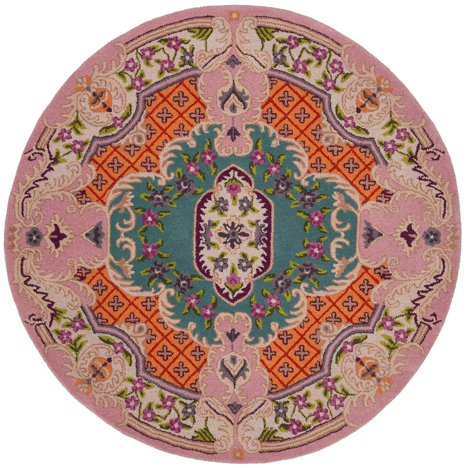 SAFAVIEH Bellagio Chandler Floral Wool Area Rug, Blue/Pink, 9' x 9' Round