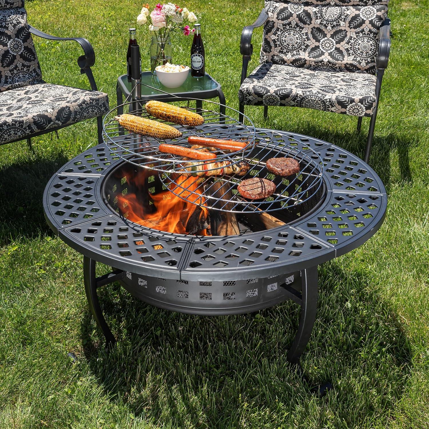 Pure Garden 37" Wood Burning Round Outdoor Fire Pit & Lid Brown: Steel Frame, Includes Poker & Cover, 4200 BTU