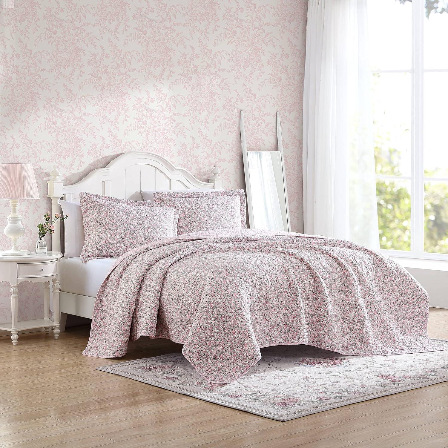 Laura Ashley Loveston Cotton Reversible Pink Quilt Set