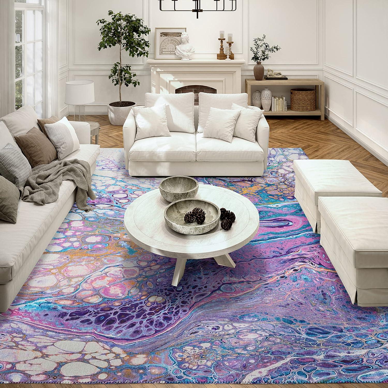 Periwinkle Abstract Chenille 8' x 10' Washable Area Rug