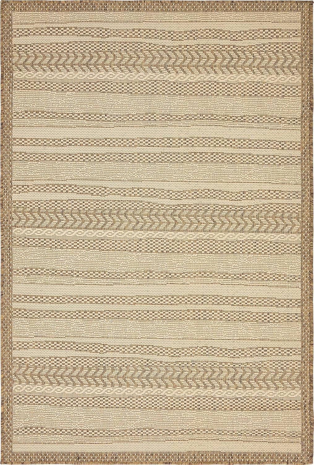 Modern Reversible Brown Stripe Synthetic Outdoor Rug 4' x 6'