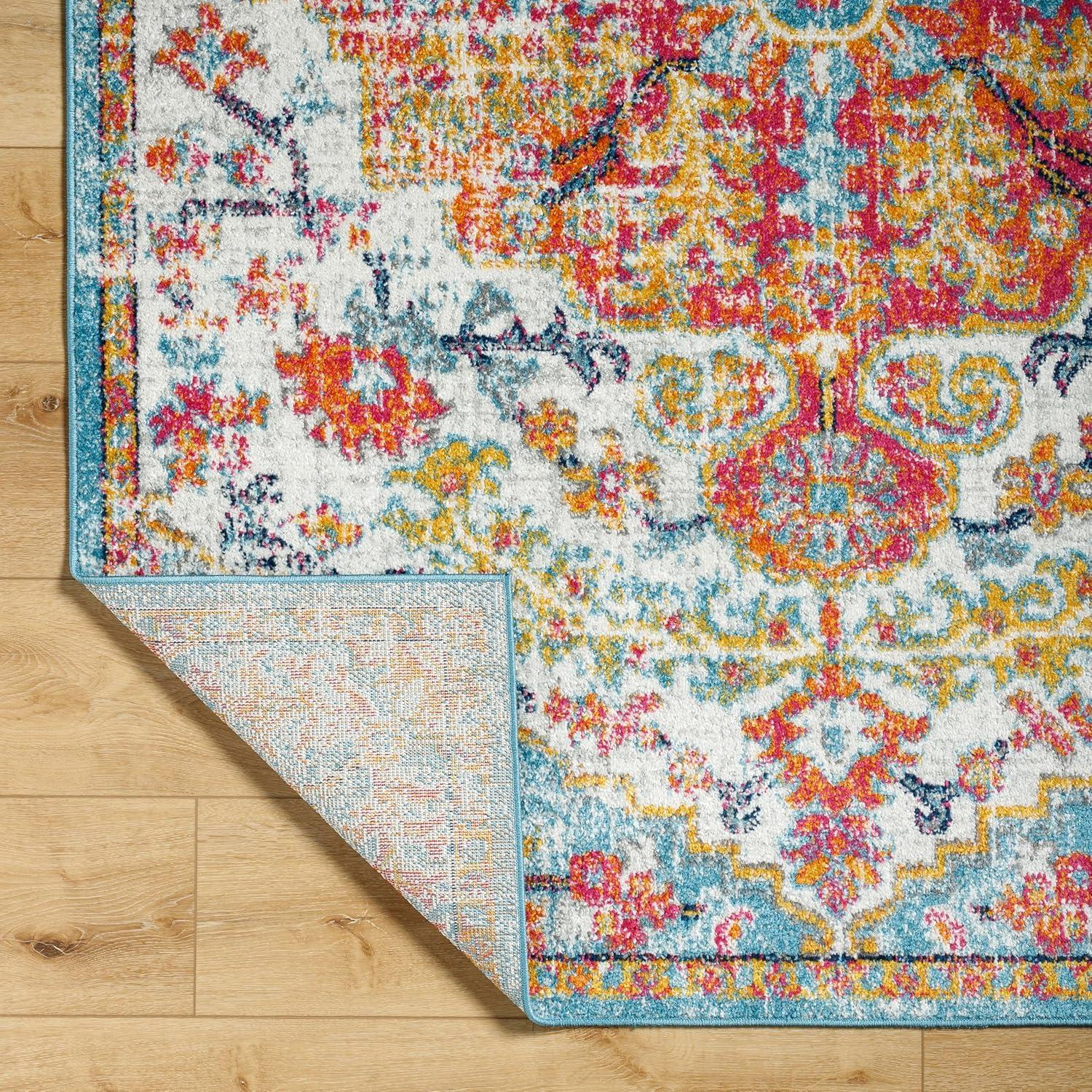 Livabliss Harput Vintage Medallion Area Rug,5'3" x 7'3",Orange/Aqua