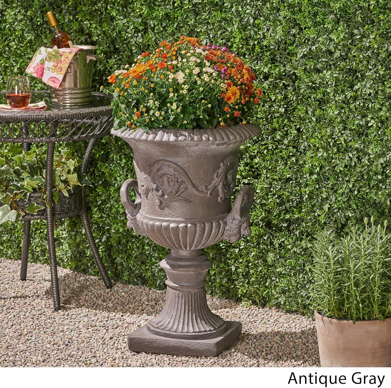 GDF Studio Tunlaw Outdoor Traditional Roman Chalice Stone Garden Urn Planter, Antique Gray