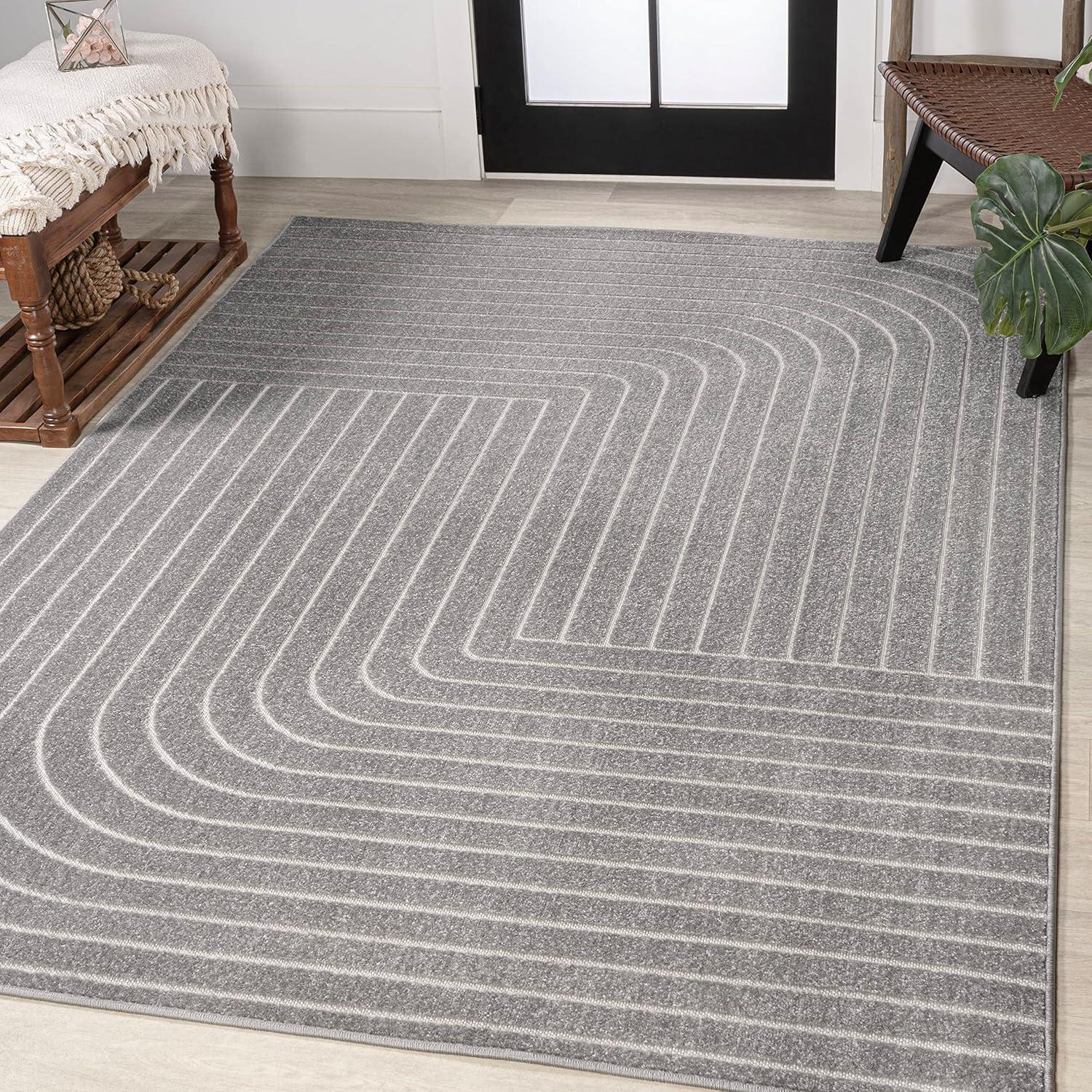 JONATHAN Y Odense High-Low Minimalist Angle Geometric Gray/Ivory 4 ft. x 6 ft. Indoor/Outdoor Area Rug