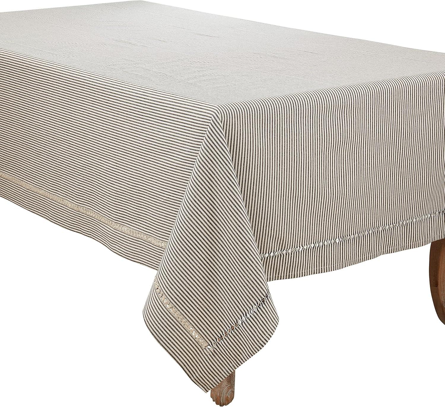 Black and White Striped Cotton Hemstitch Tablecloth