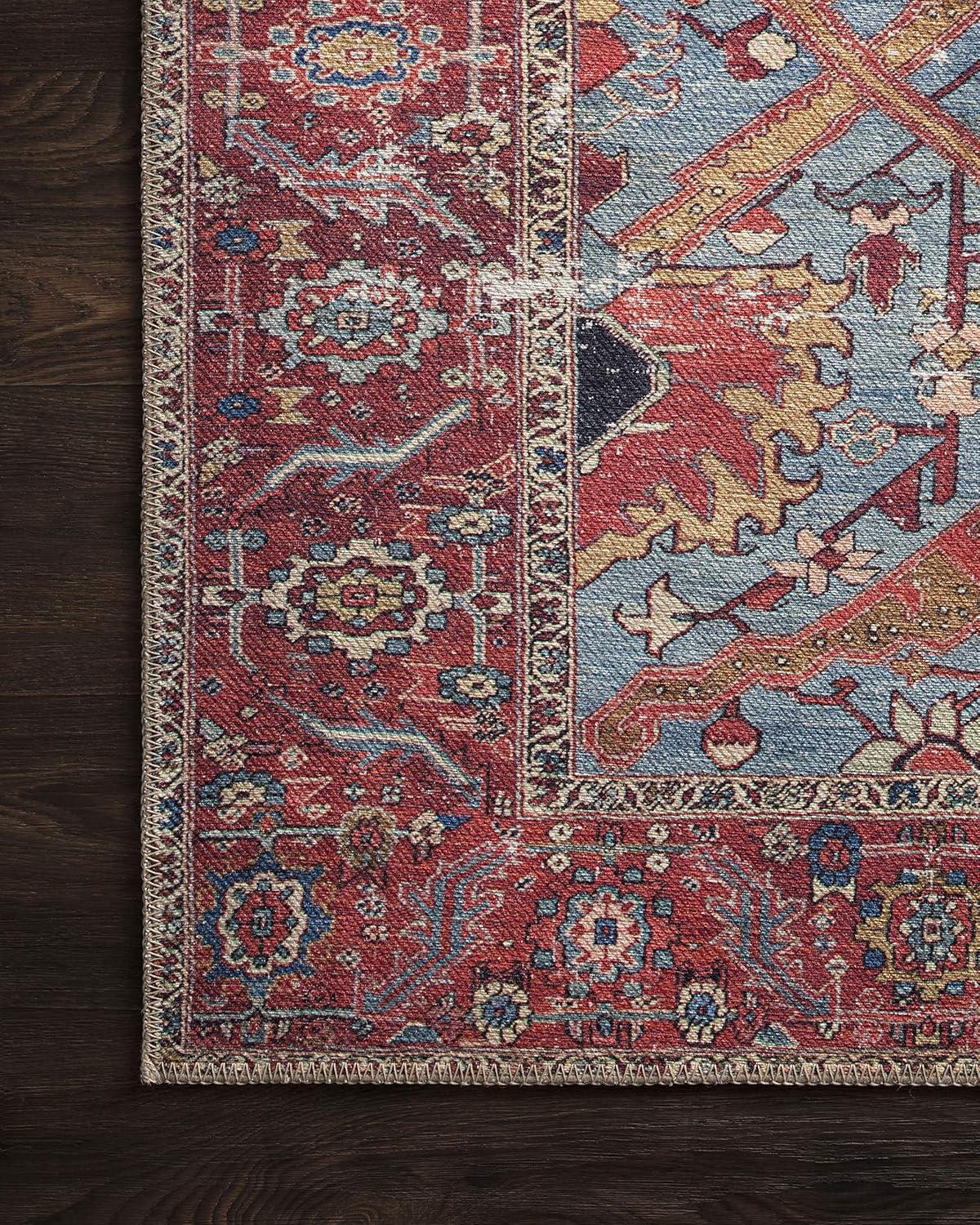 Aztec Geometric Blue and Red Hand-Knotted Wool Blend Area Rug