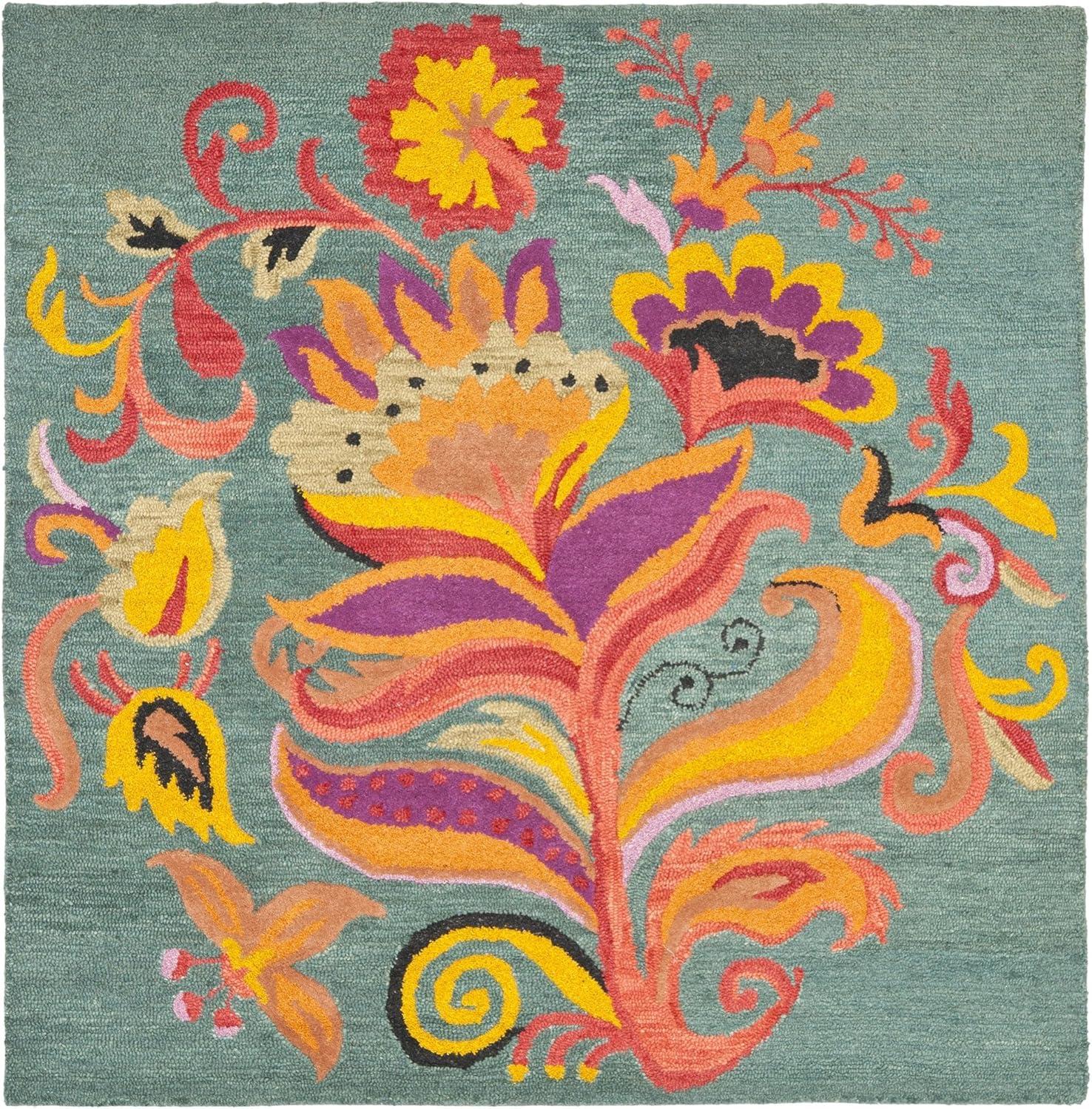 Blossom BLM679 Hand Hooked Area Rug - Blue/Multi - 4' round - Safavieh.