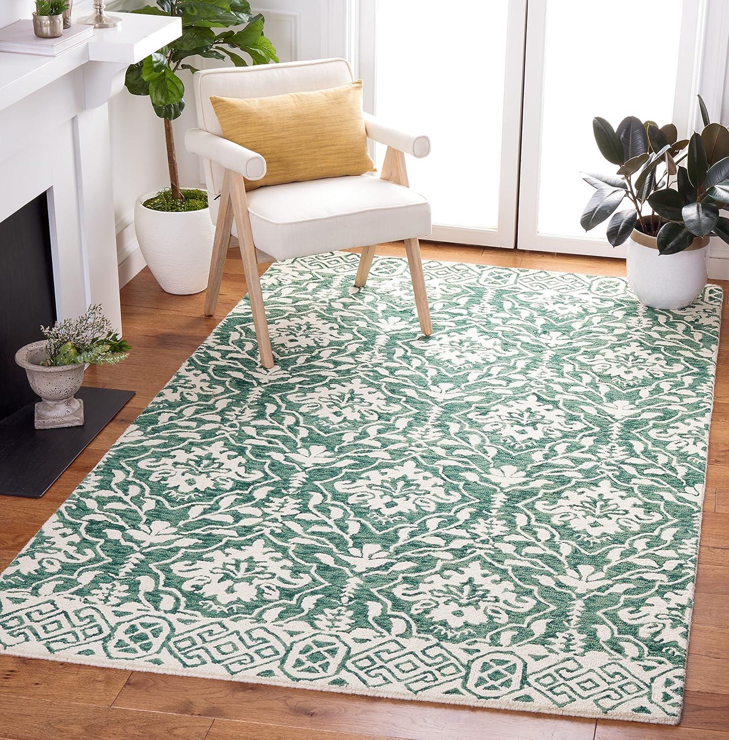 SAFAVIEH Dip Dye Beranadette Floral Wool Area Rug, Dark Green/Ivory, 3' x 5'