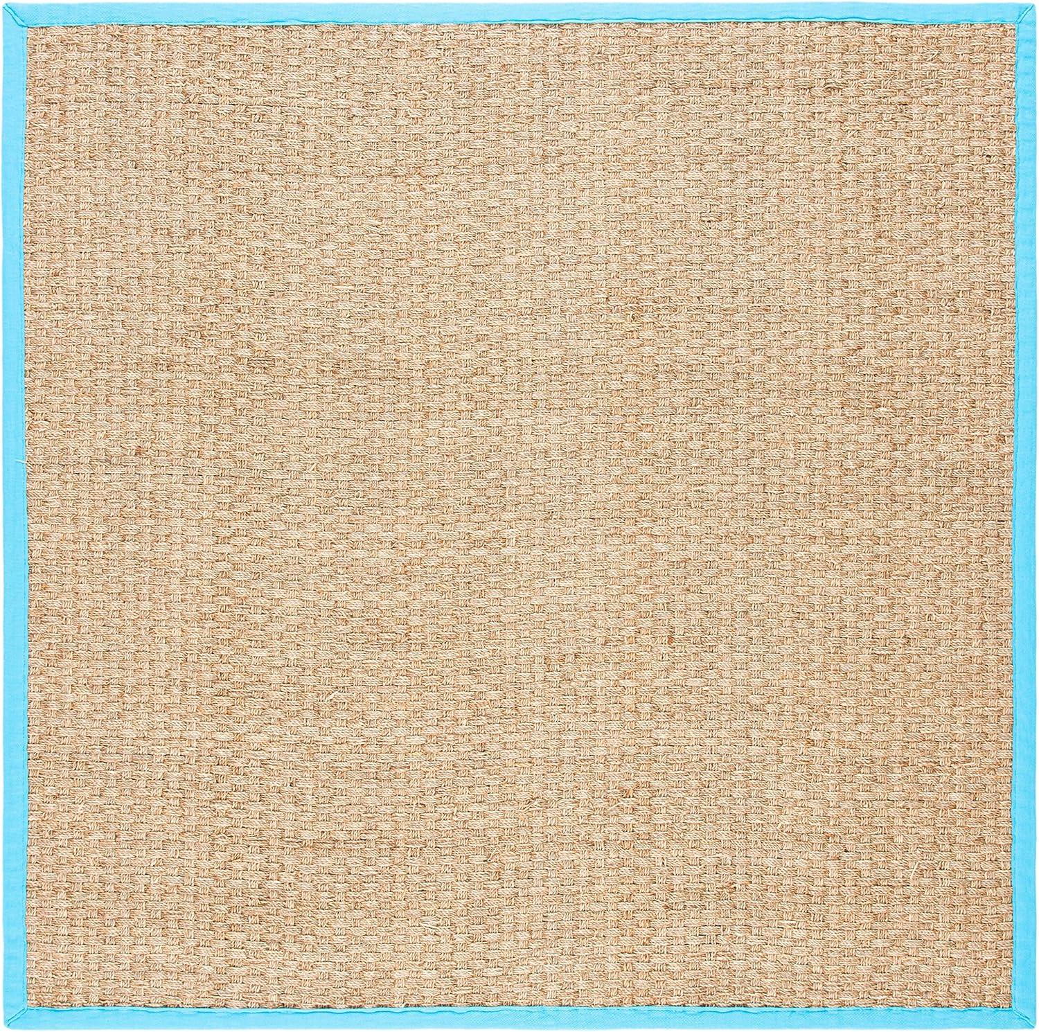 Natural Fiber NF114 Power Loomed Area Rug - Natural/Turquoise - 6'x6' - Safavieh.