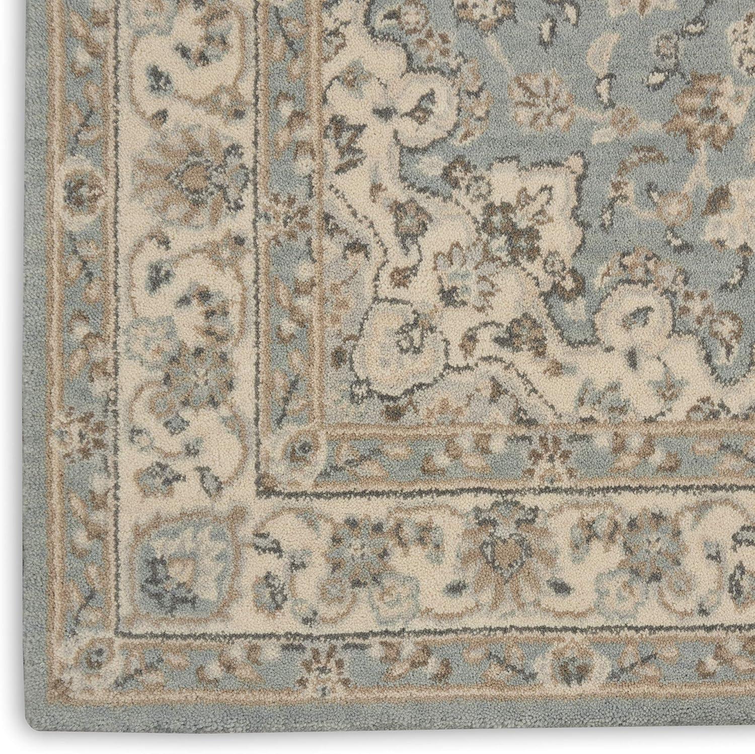 Aqua Ivory Elegance 2'6" x 4'3" Hand-Knotted Wool Blend Area Rug