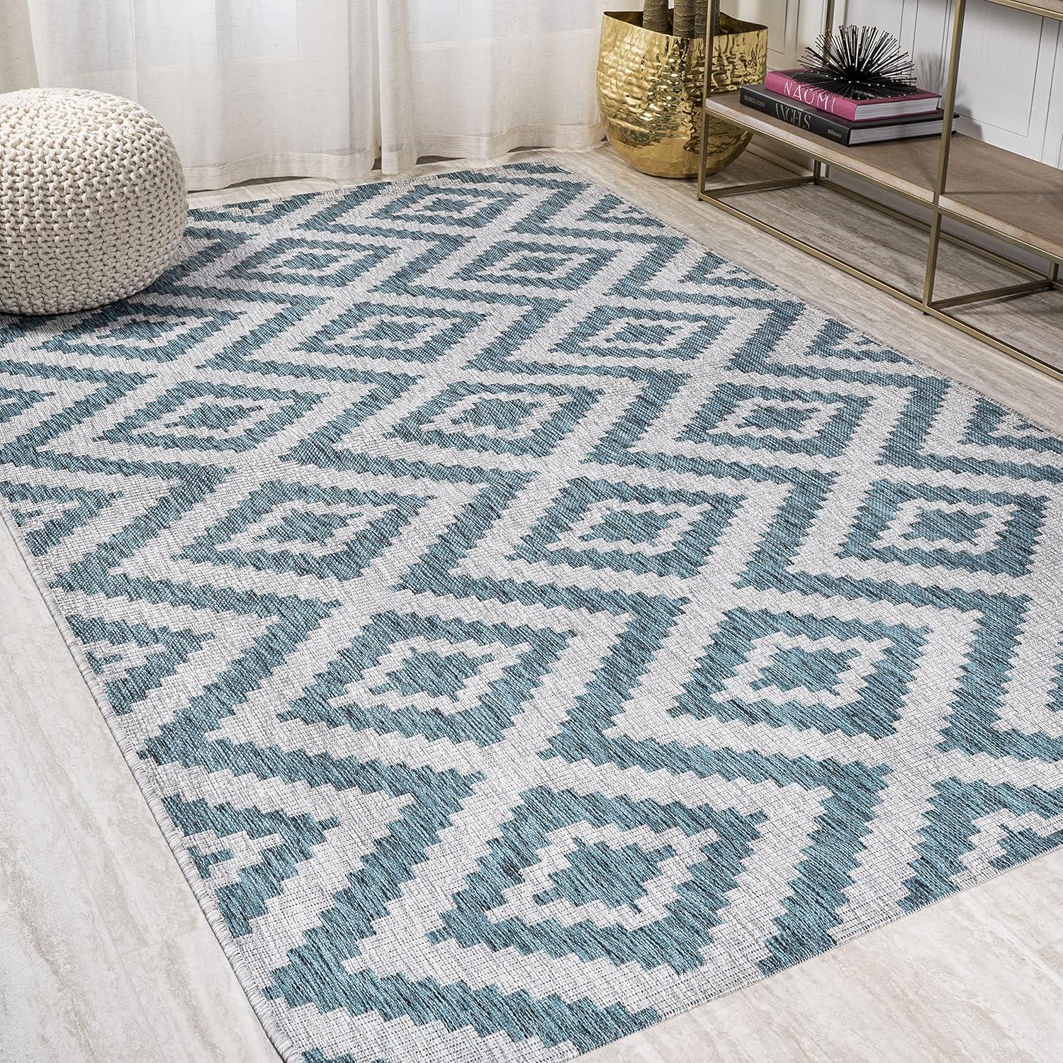 Reversible Sintra Diamond Blue/Gray Geometric Indoor/Outdoor Rug