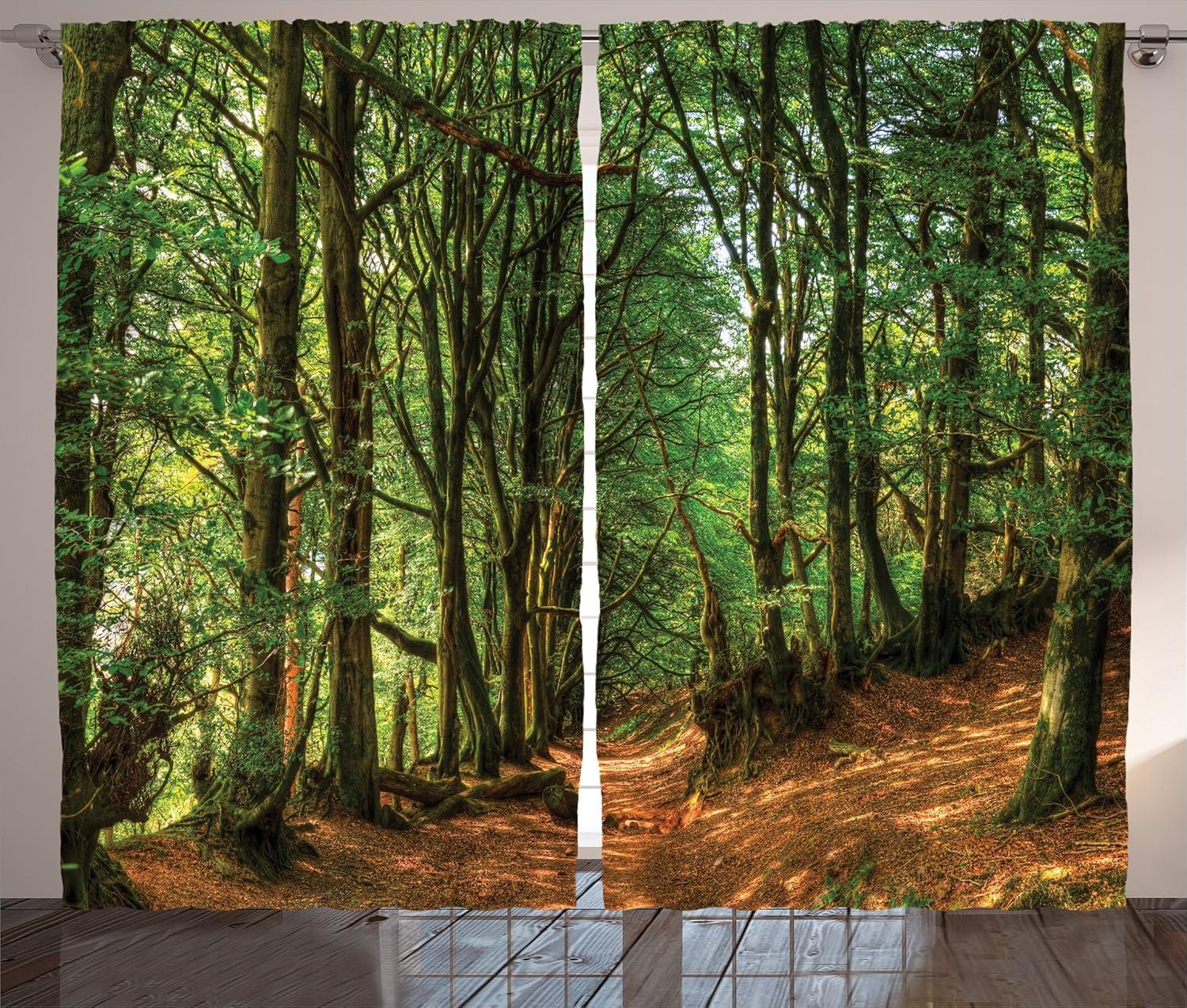 Ambesonne Woodland Semi-Sheer Rod Pocket Curtain Panels (Set of 2)