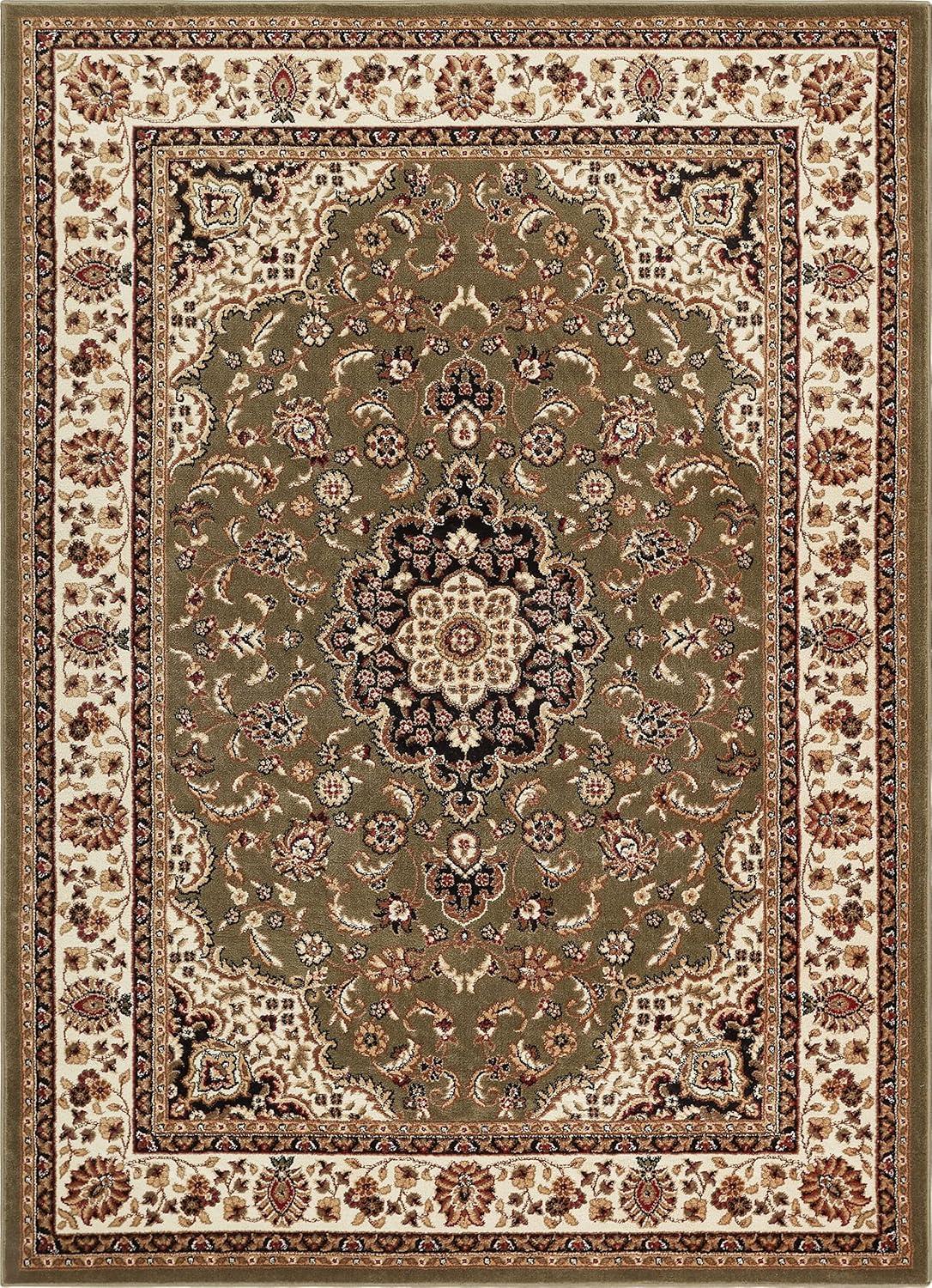 Green Medallion Synthetic Traditional 6'7" x 9'6" Area Rug