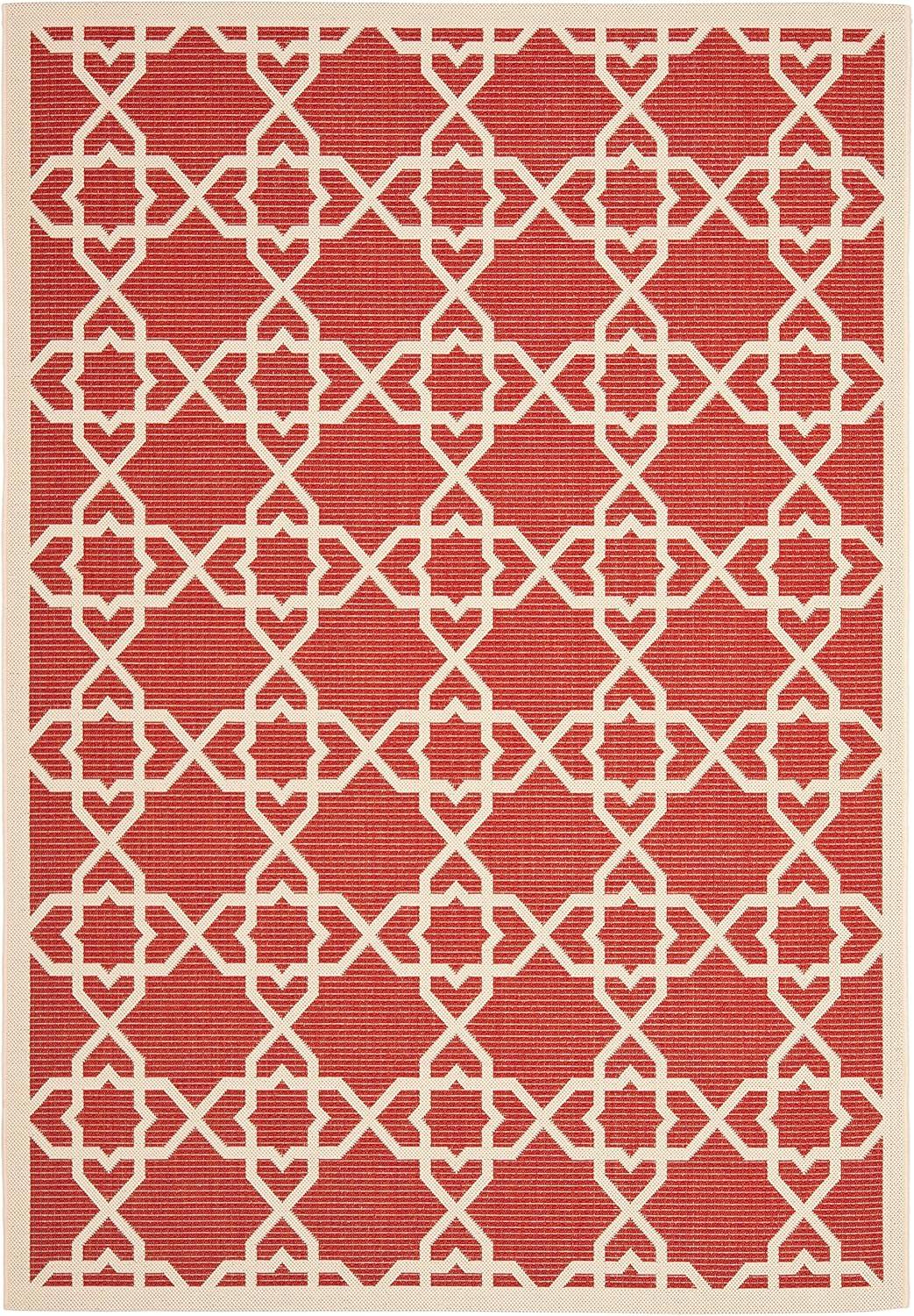 Courtyard CY6032 Power Loomed Indoor and Outdoor Area Rug - Red/Beige - 4'x5'7" - Safavieh