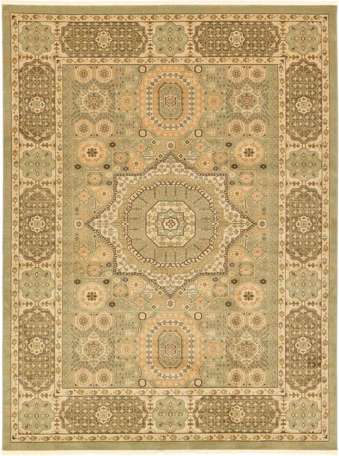 Light Green and Beige Synthetic 9' x 12' Rectangular Area Rug