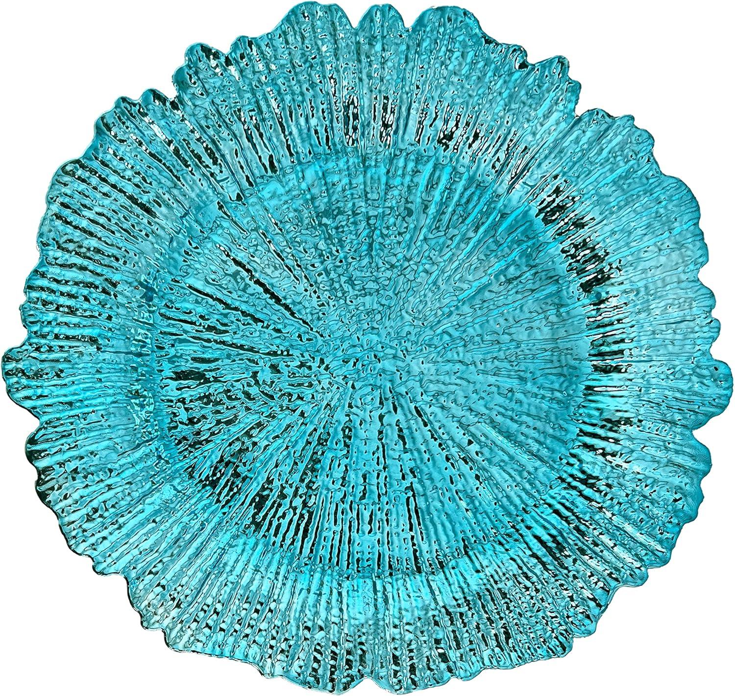 13 Inch Light Blue Charger Plates, Round Plastic Reef Plate Chargers for Dinner Plates, Wedding, Party Elegant Decoration Place Mats (24, Light Blue)