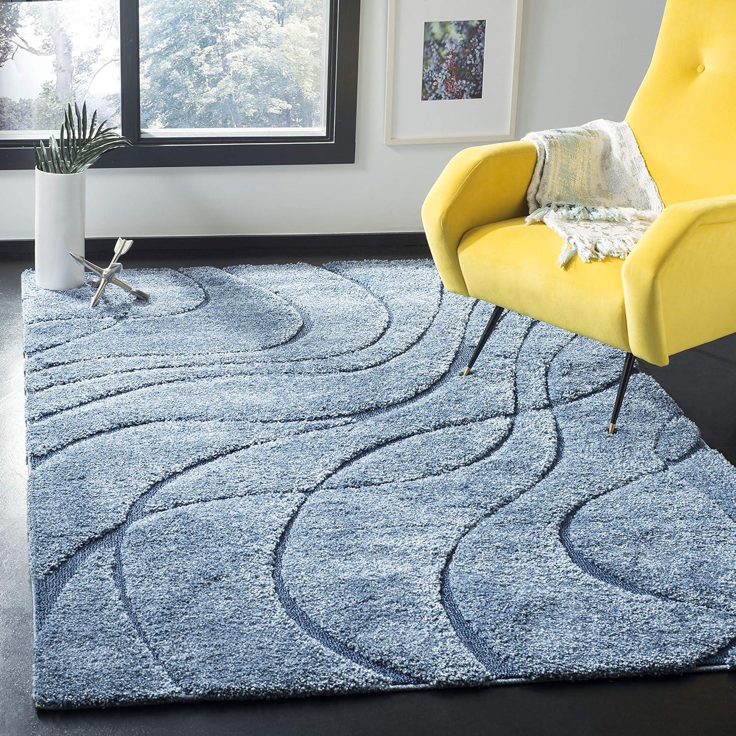 Florida Shag SG471 Power Loomed Indoor Area Rug - Light Blue/Blue - 5'3"x7'6" - Safavieh