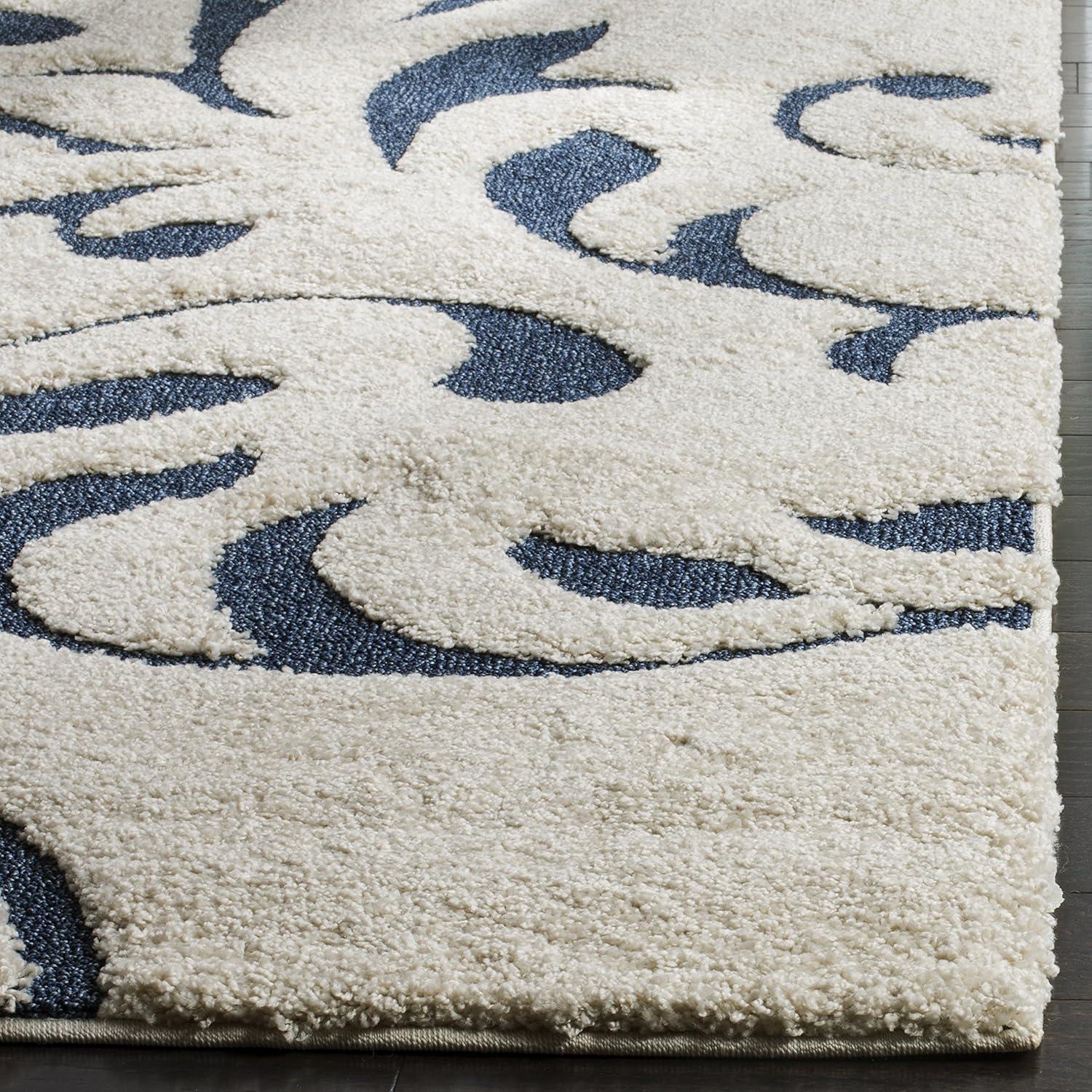 Florida Shag SG468 Power Loomed Indoor Area Rug - Cream/Blue - 6'x9' - Safavieh