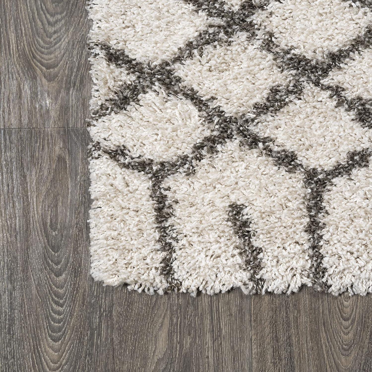 8'x10' Algaida Moroccan Diamond Shag Area Rug, Beige/Dark Gray - JONATHAN Y