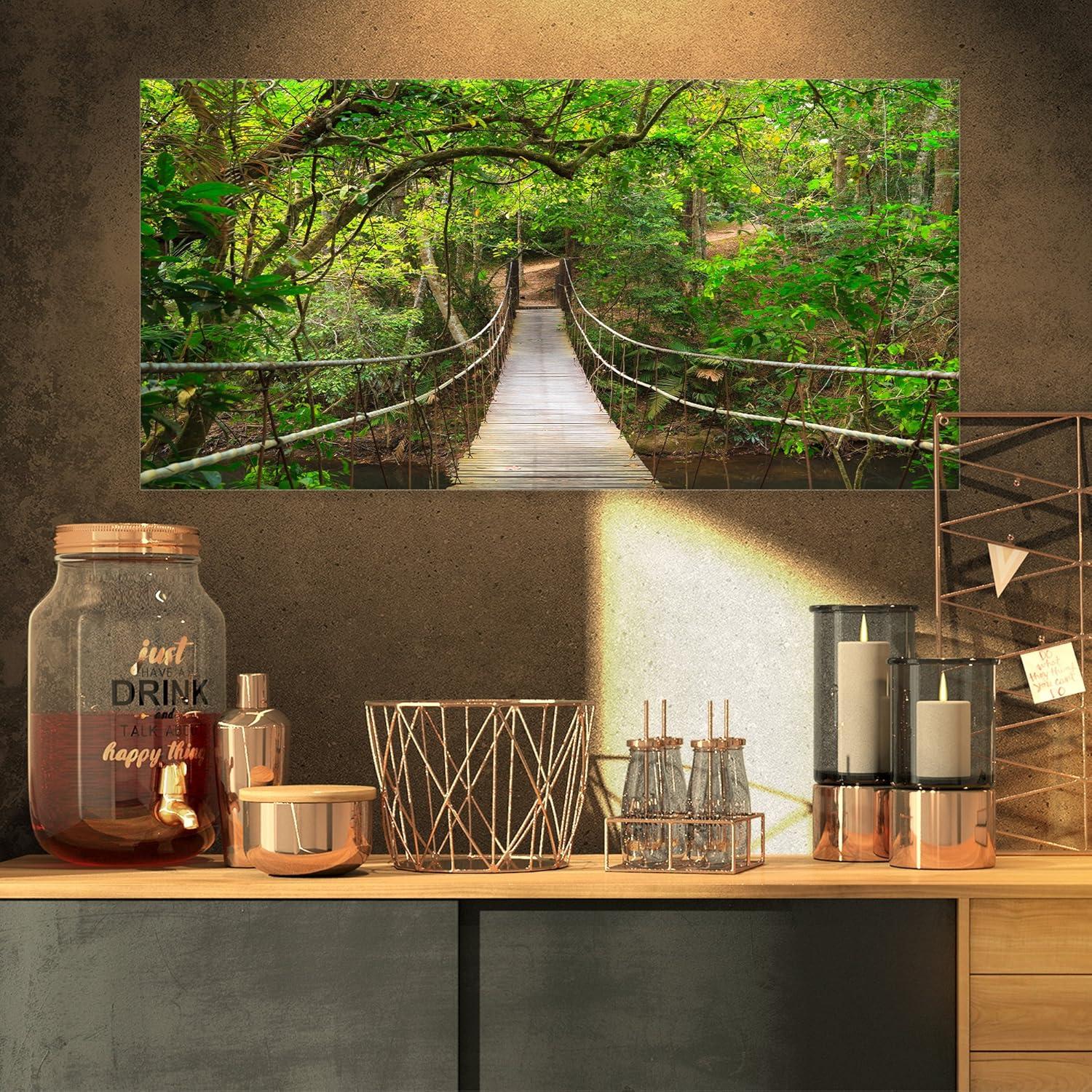 Green Jungle Bridge Landscape Canvas Print, 32 x 16 inches