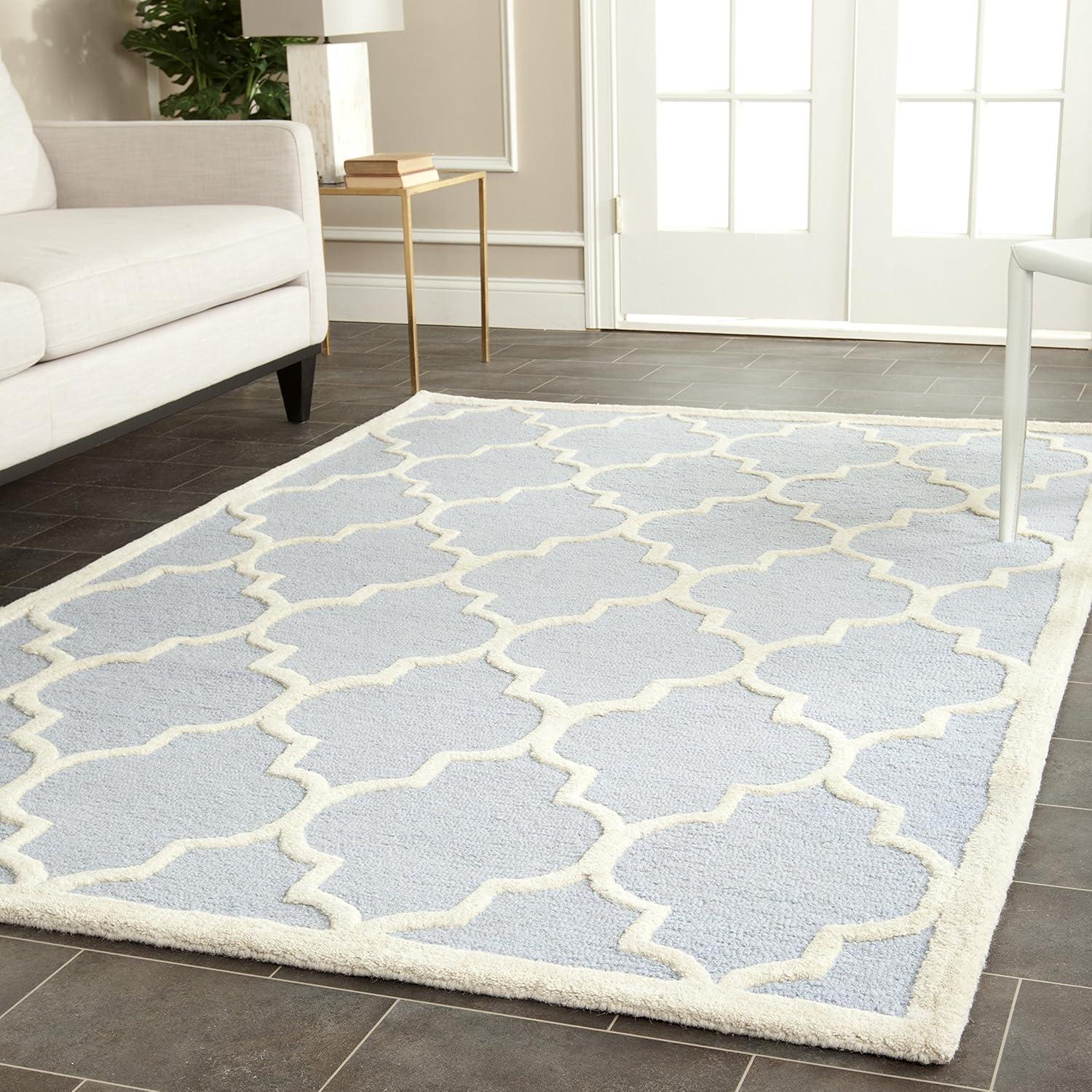 SAFAVIEH Cambridge Kevin Geometric Wool Area Rug, Light Blue/Ivory, 6' x 6' Square