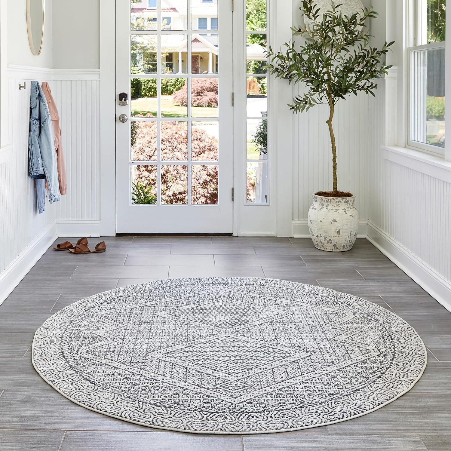 Nuloom Exie Medallion 6 Round Indoor Area Rug for Living Room Bedroom Dining Room Kitchen, Grey/Ivory