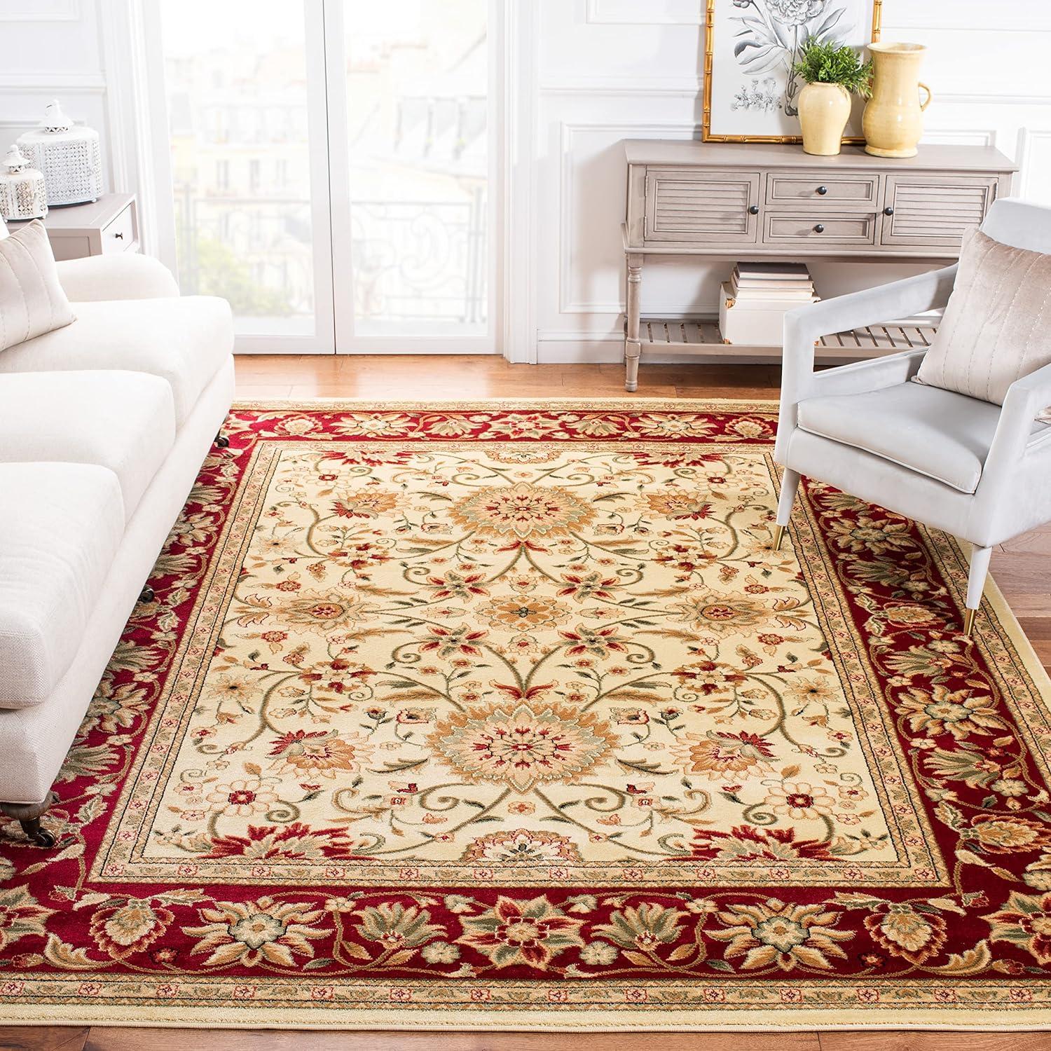 SAFAVIEH Lyndhurst Victoria Traditional Floral Area Rug, Ivory/Red, 9' x 12'